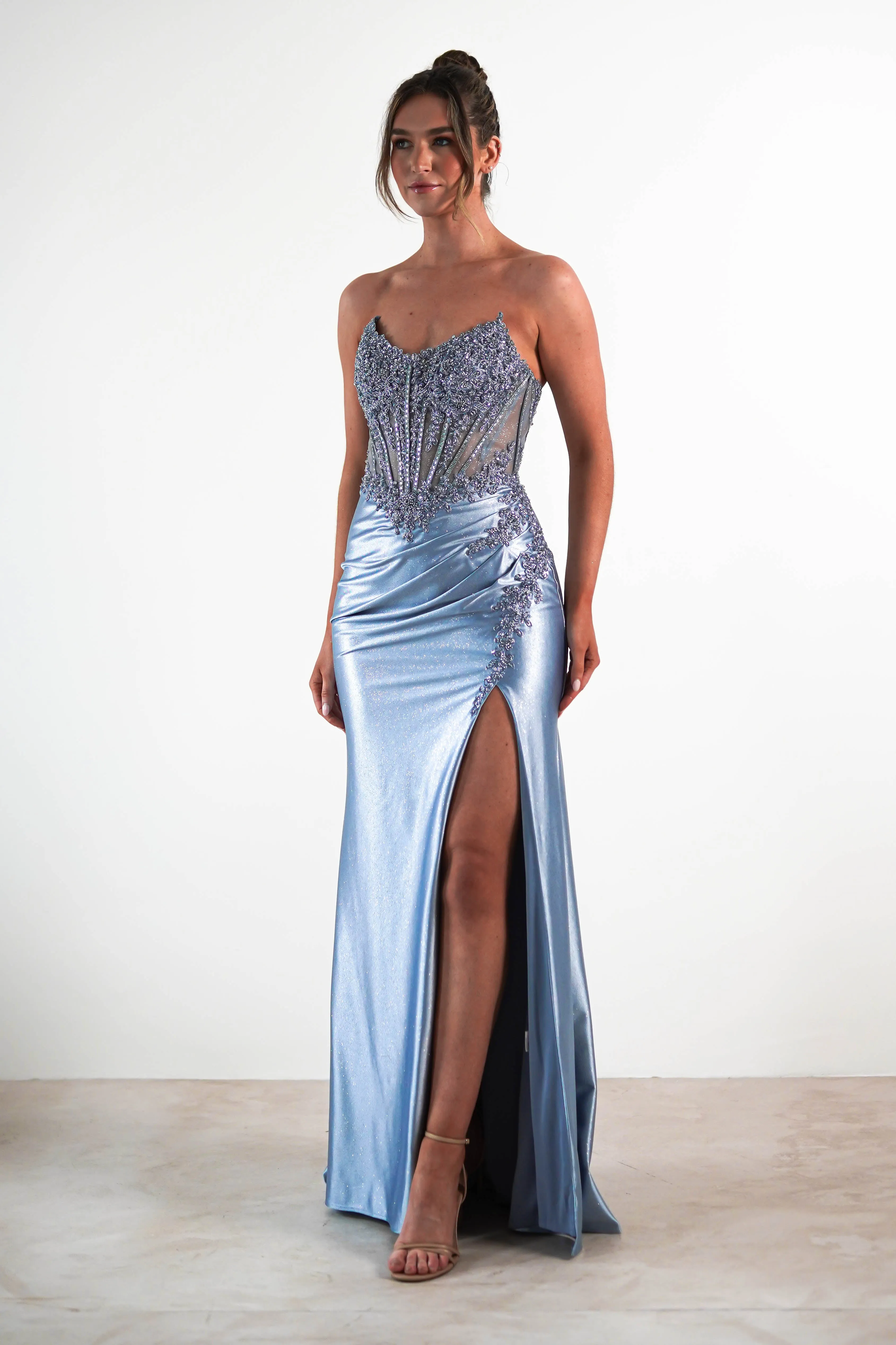 Caspian Embellished Bodycon Gown | Dusty Blue
