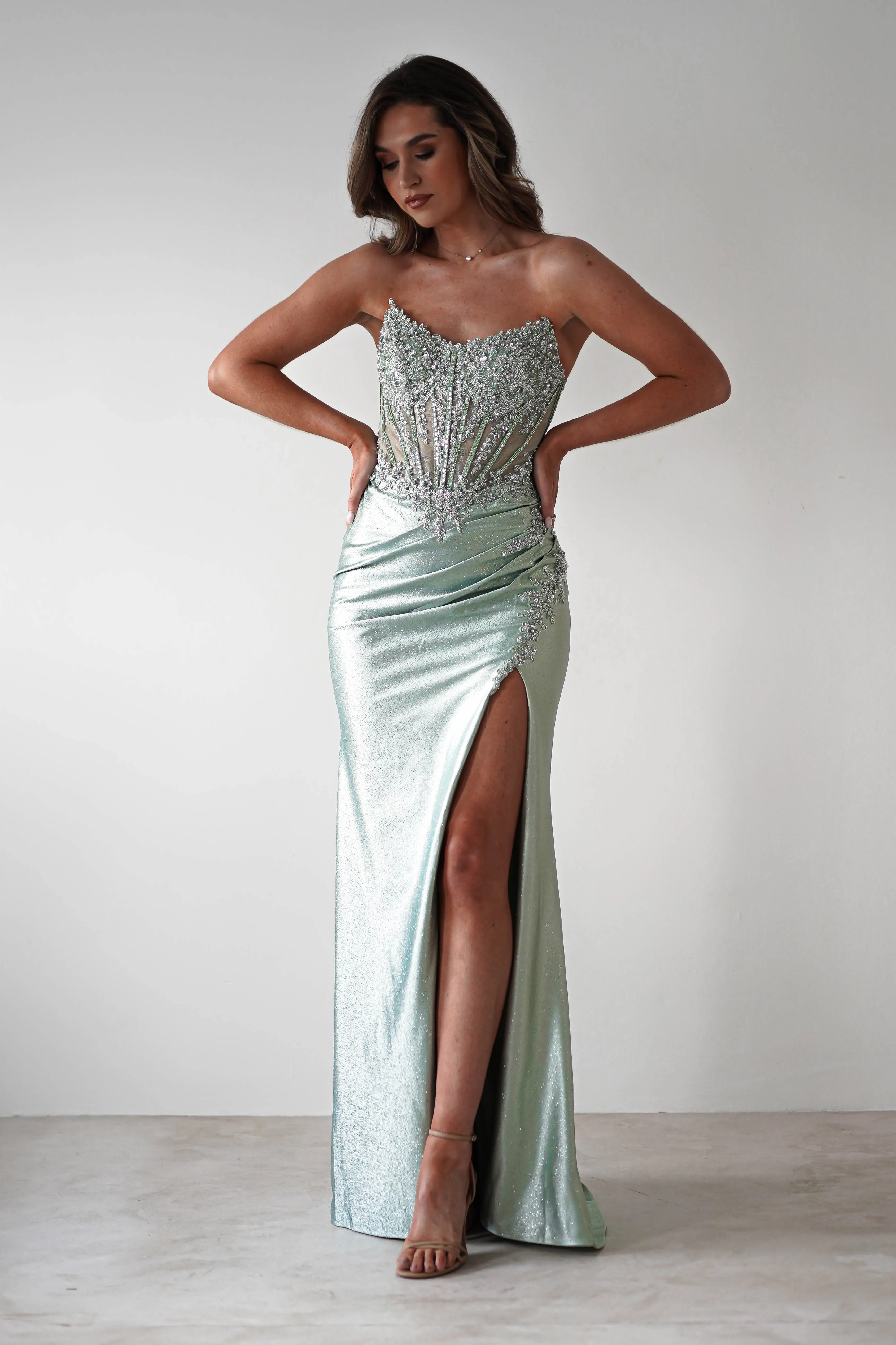 Caspian Embellished Bodycon Gown | Light Green