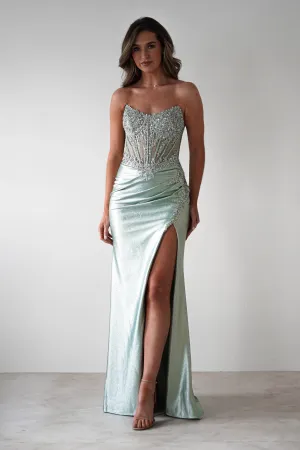 Caspian Embellished Bodycon Gown | Light Green