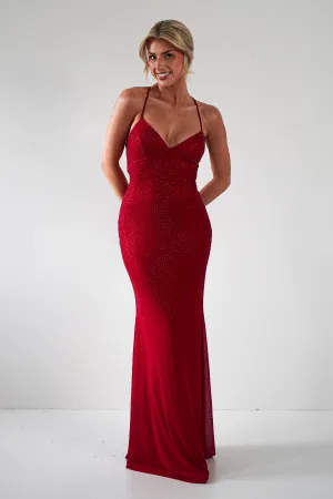 Cataleya Rhinestone Bodycon Gown | Red