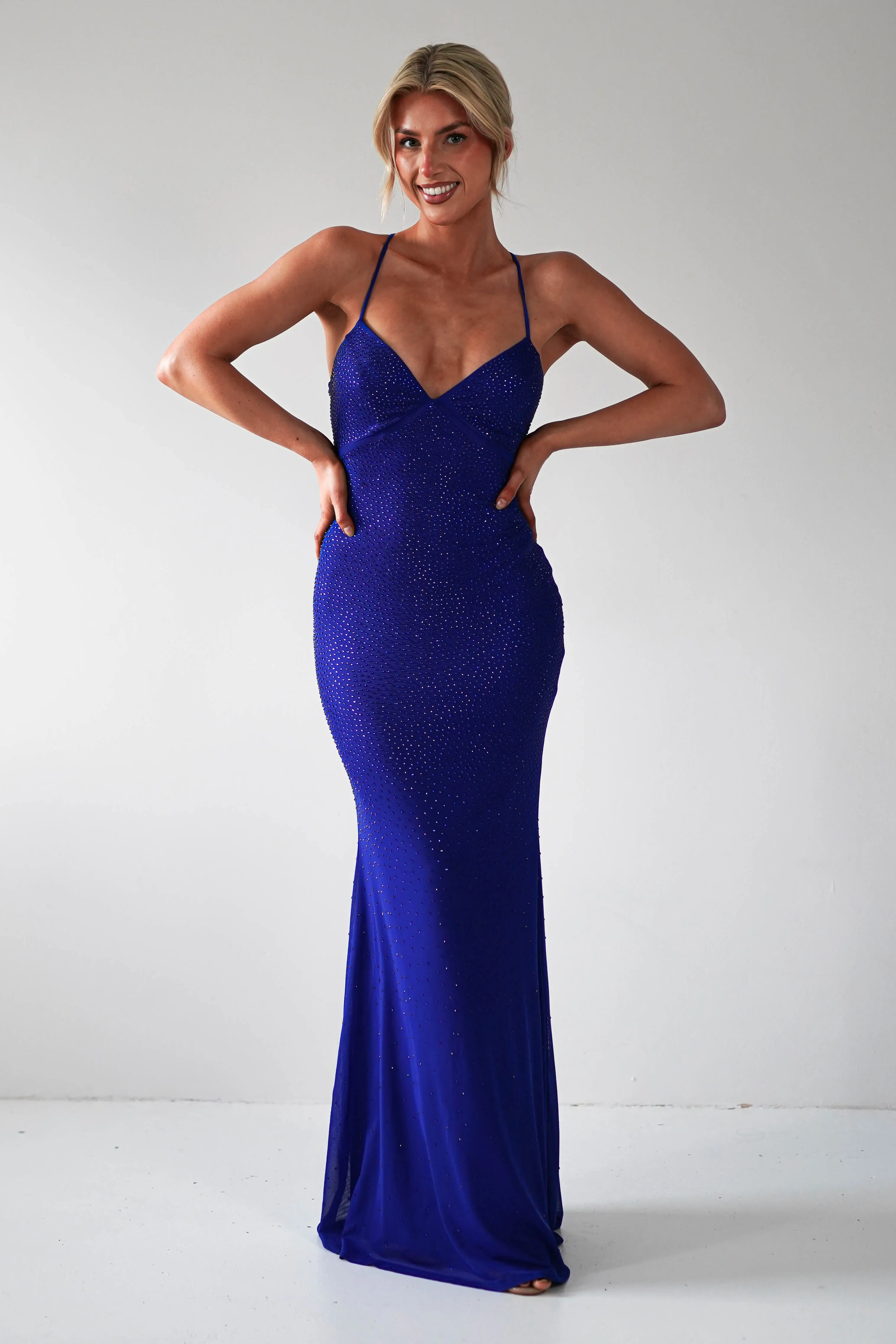 Cataleya Rhinestone Bodycon Gown | Royal Blue