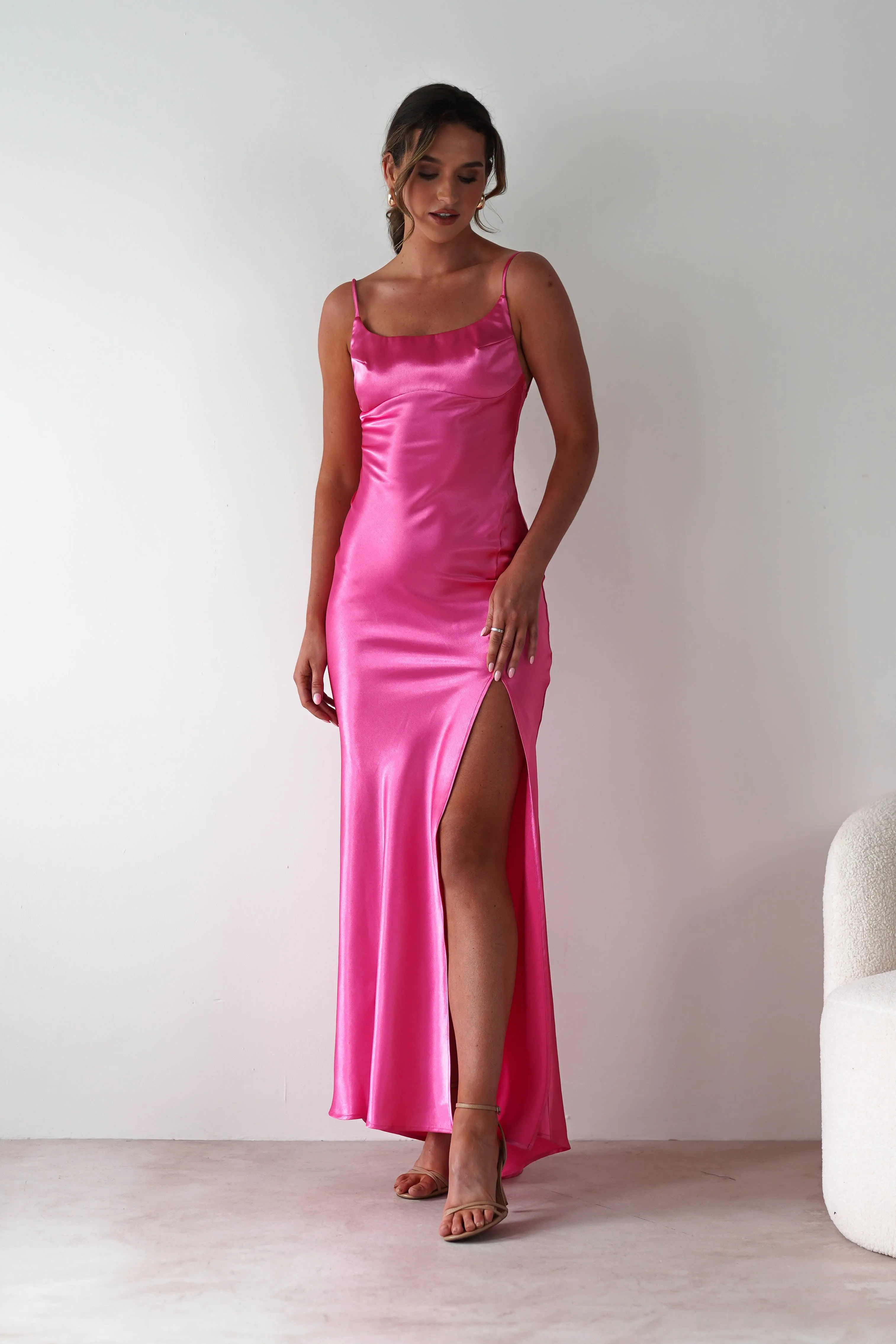 Celinee Satin Maxi Gown | Hot Pink