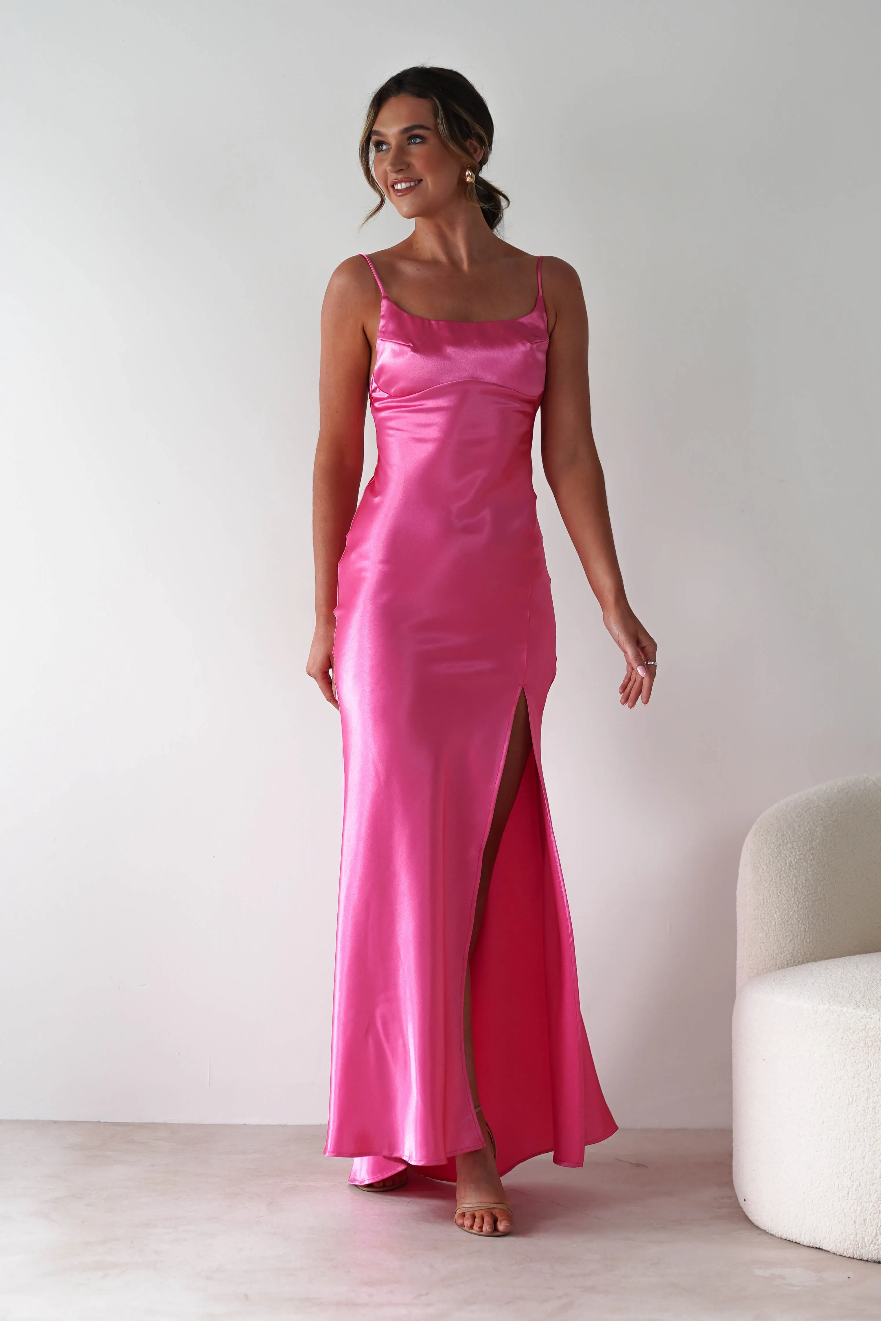 Celinee Satin Maxi Gown | Hot Pink