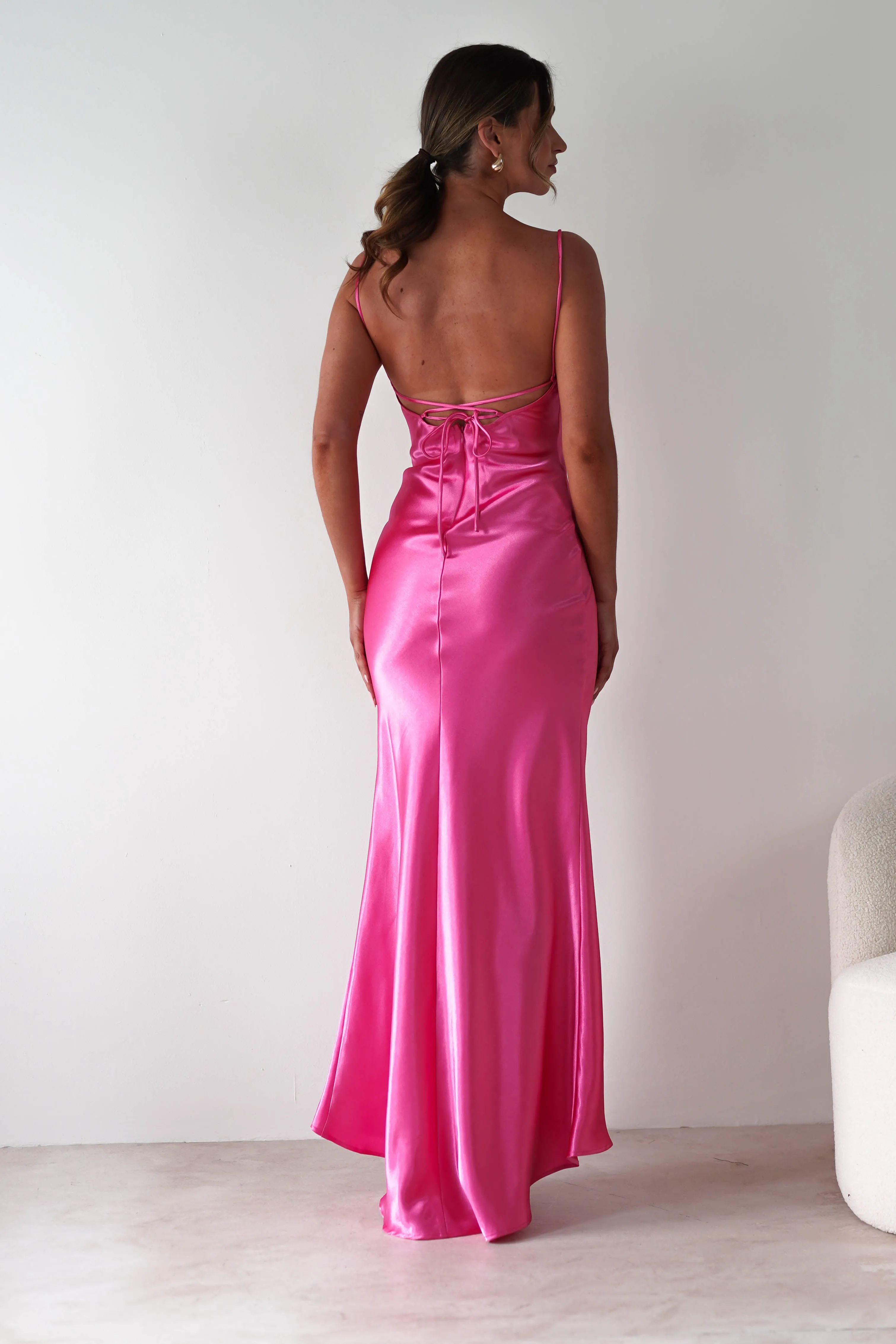 Celinee Satin Maxi Gown | Hot Pink