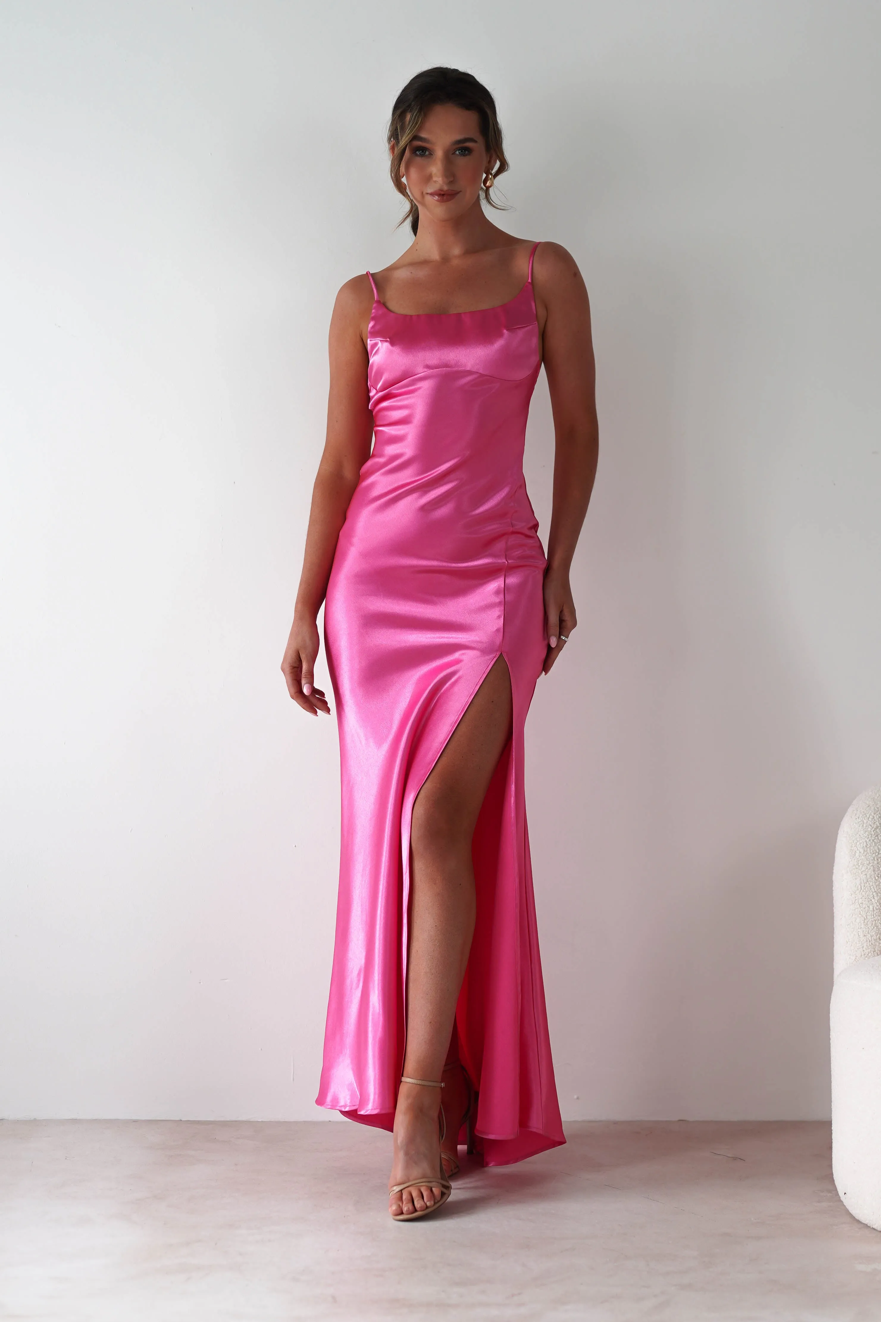 Celinee Satin Maxi Gown | Hot Pink