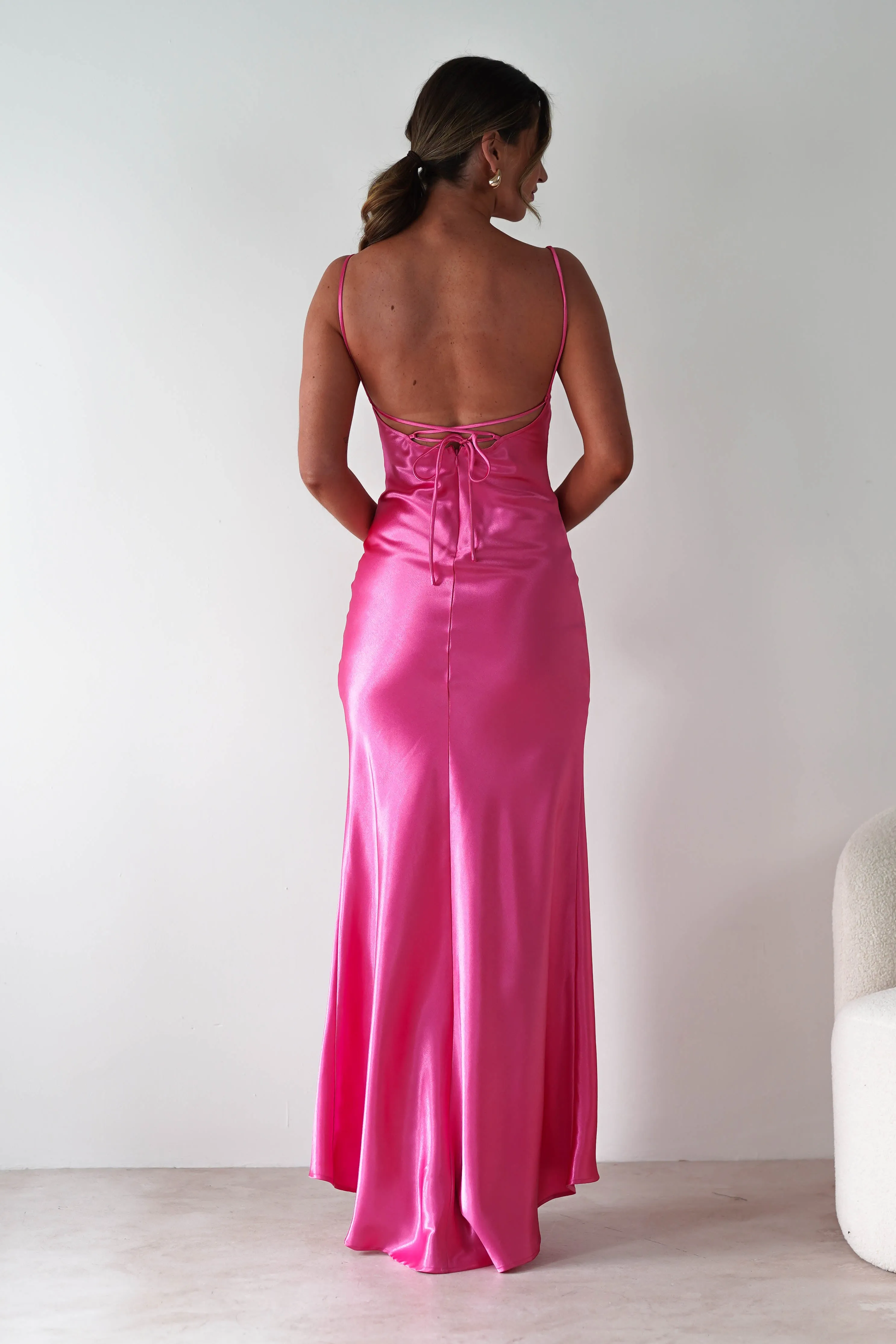 Celinee Satin Maxi Gown | Hot Pink