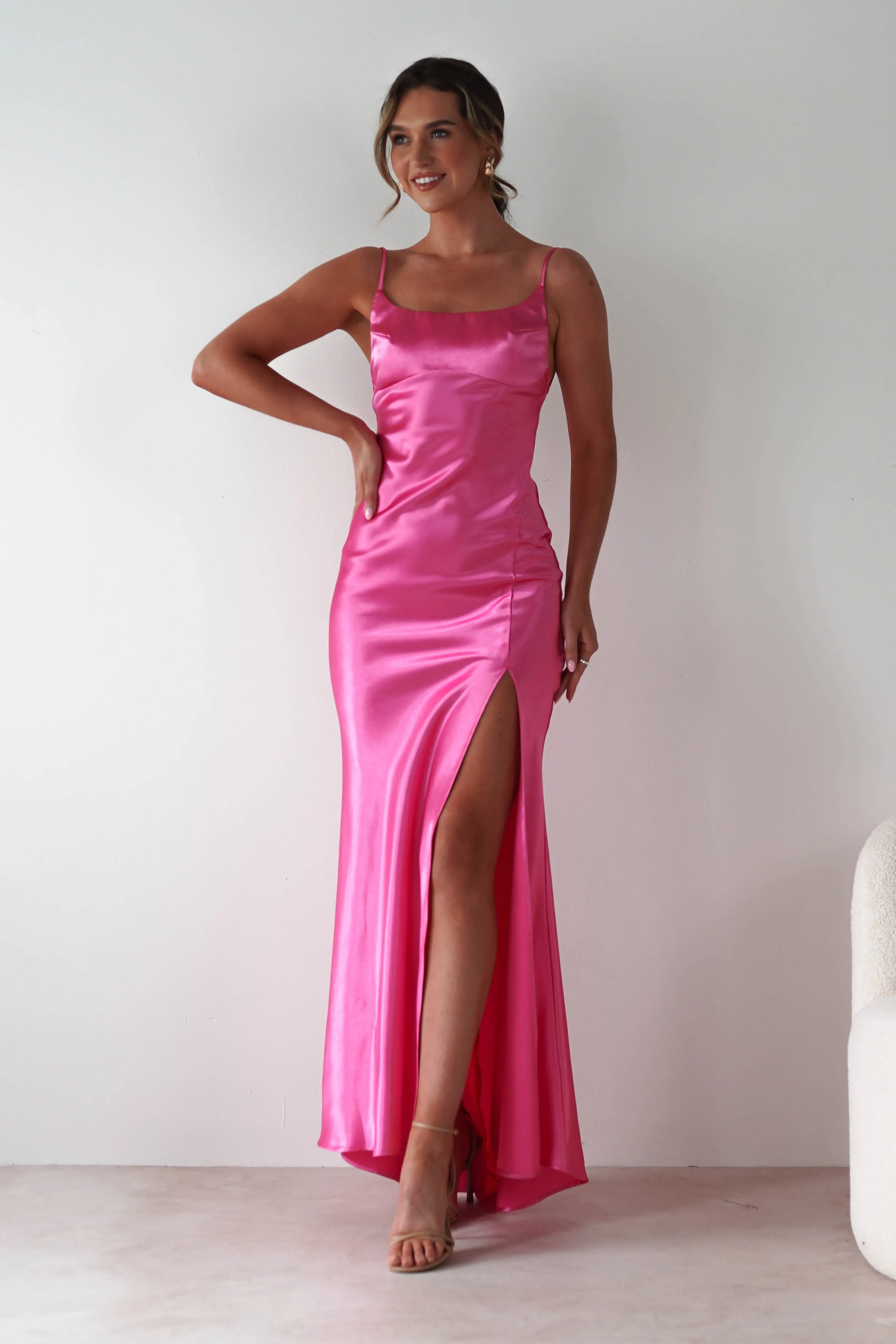 Celinee Satin Maxi Gown | Hot Pink