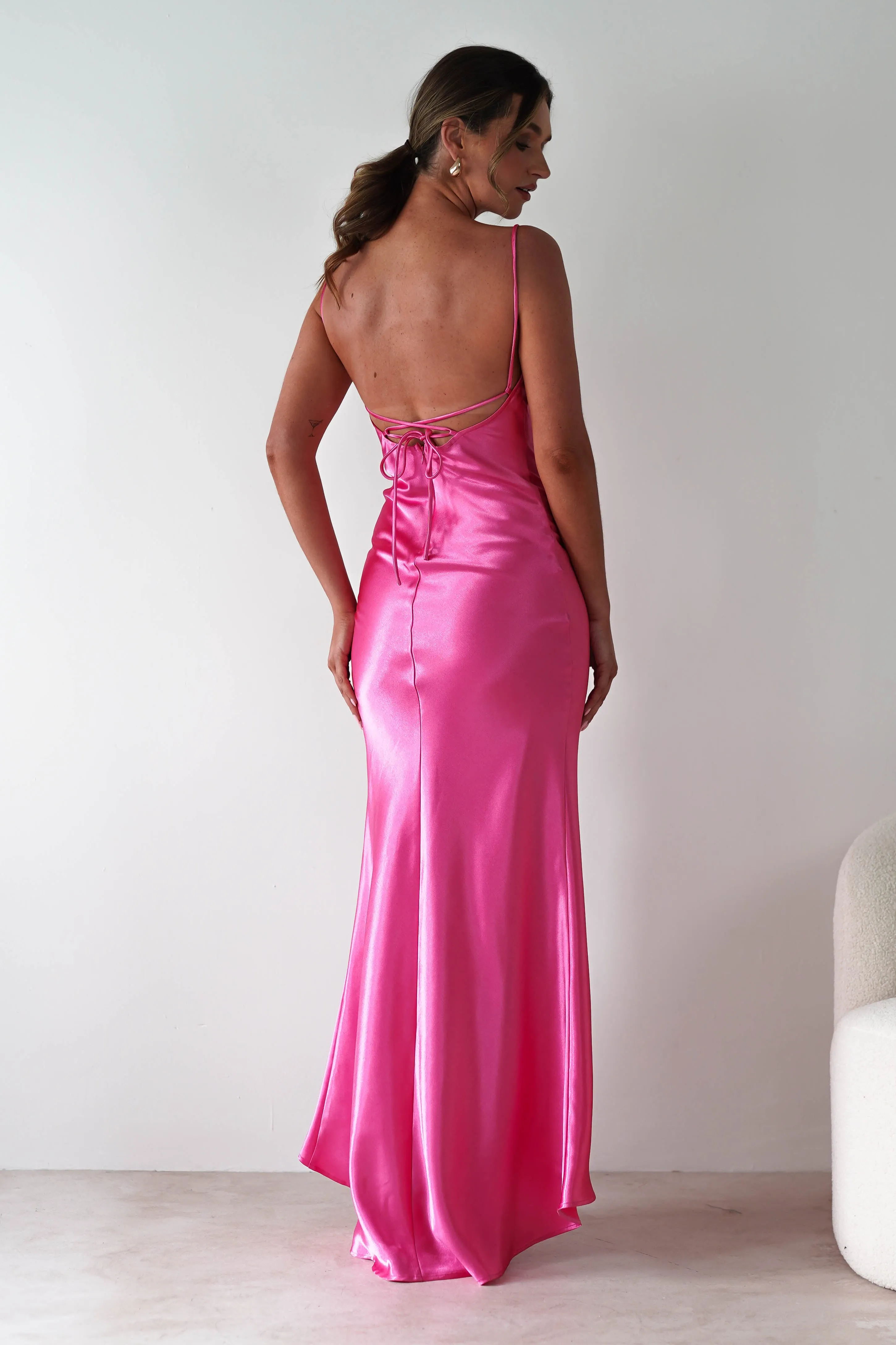 Celinee Satin Maxi Gown | Hot Pink