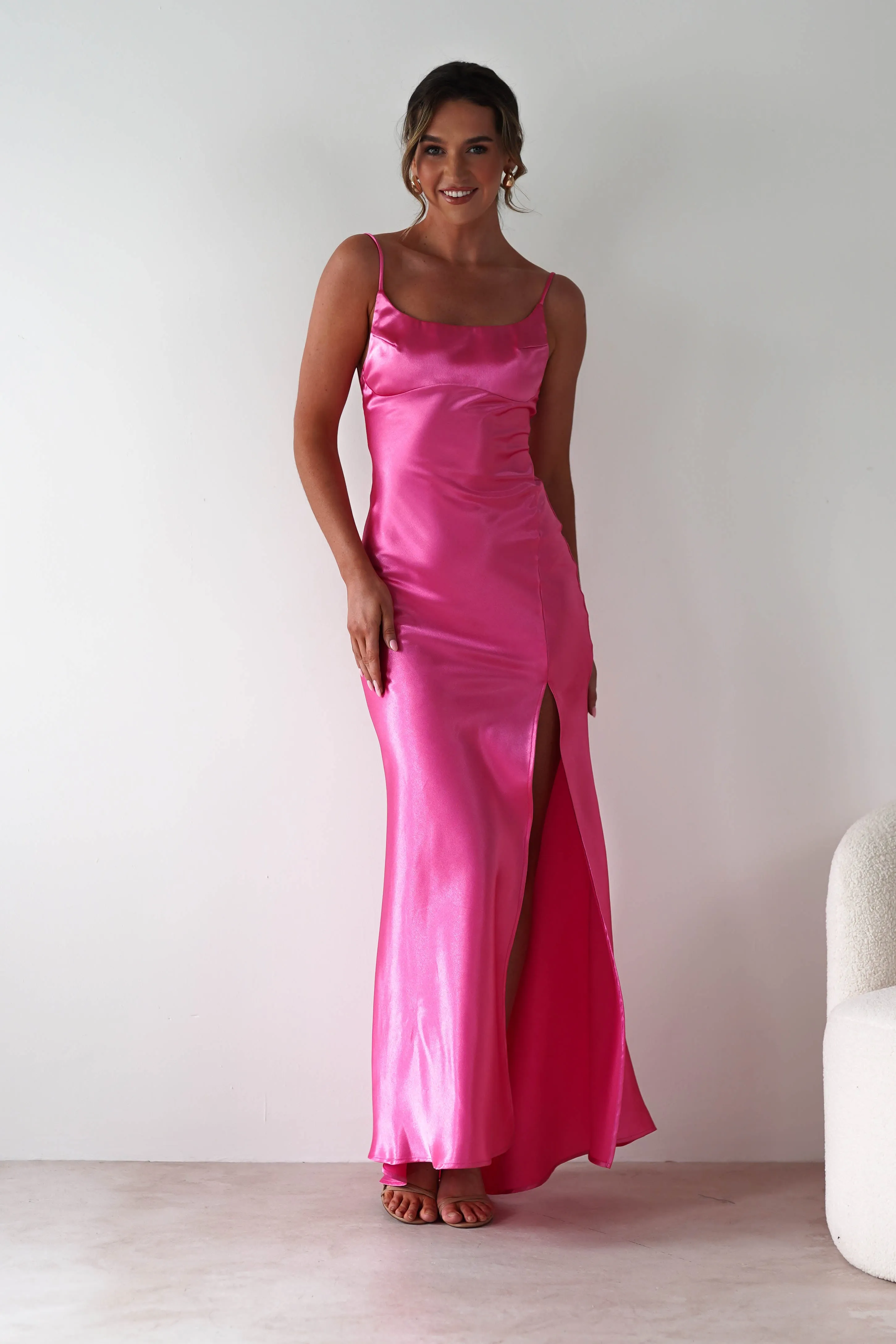 Celinee Satin Maxi Gown | Hot Pink