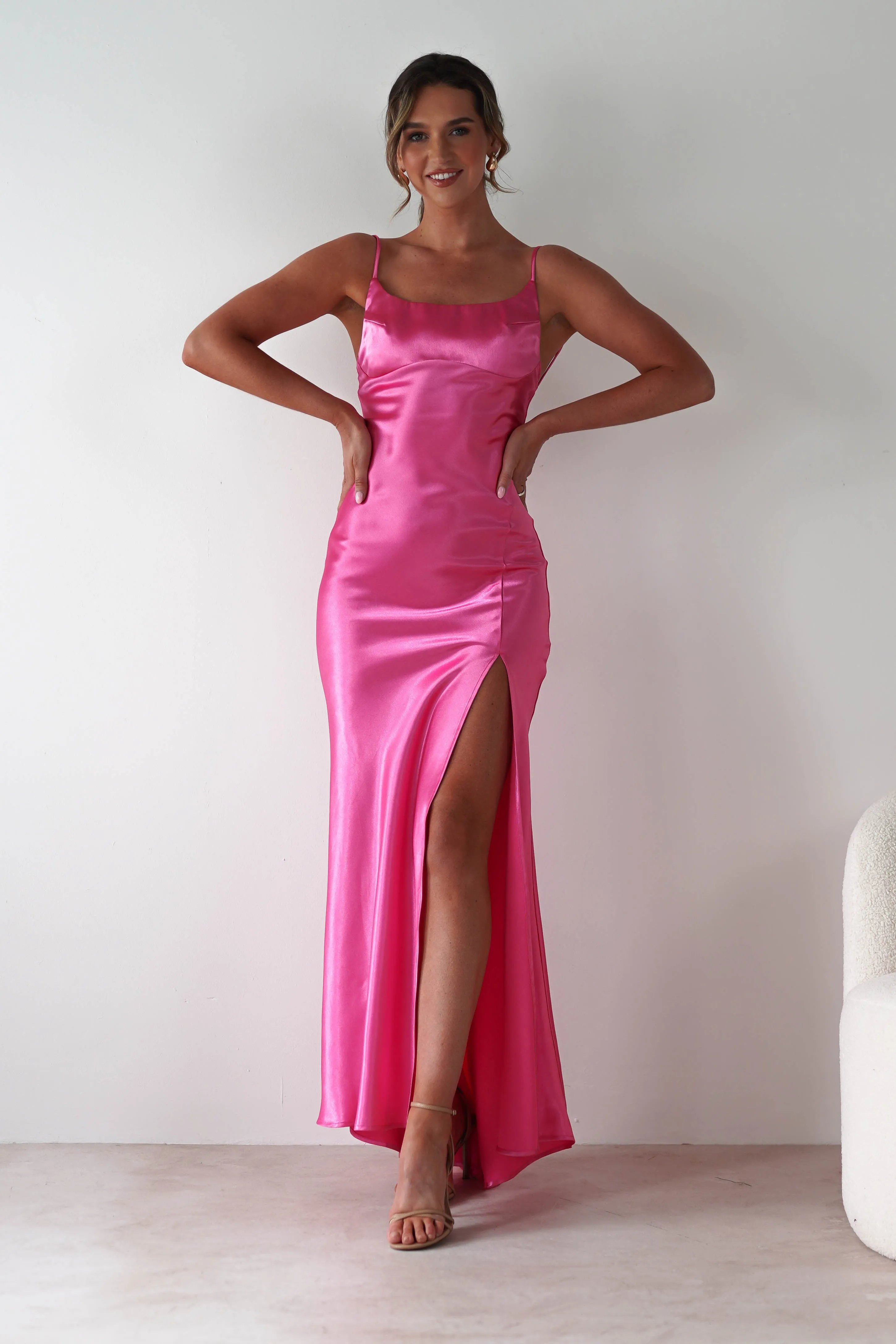Celinee Satin Maxi Gown | Hot Pink