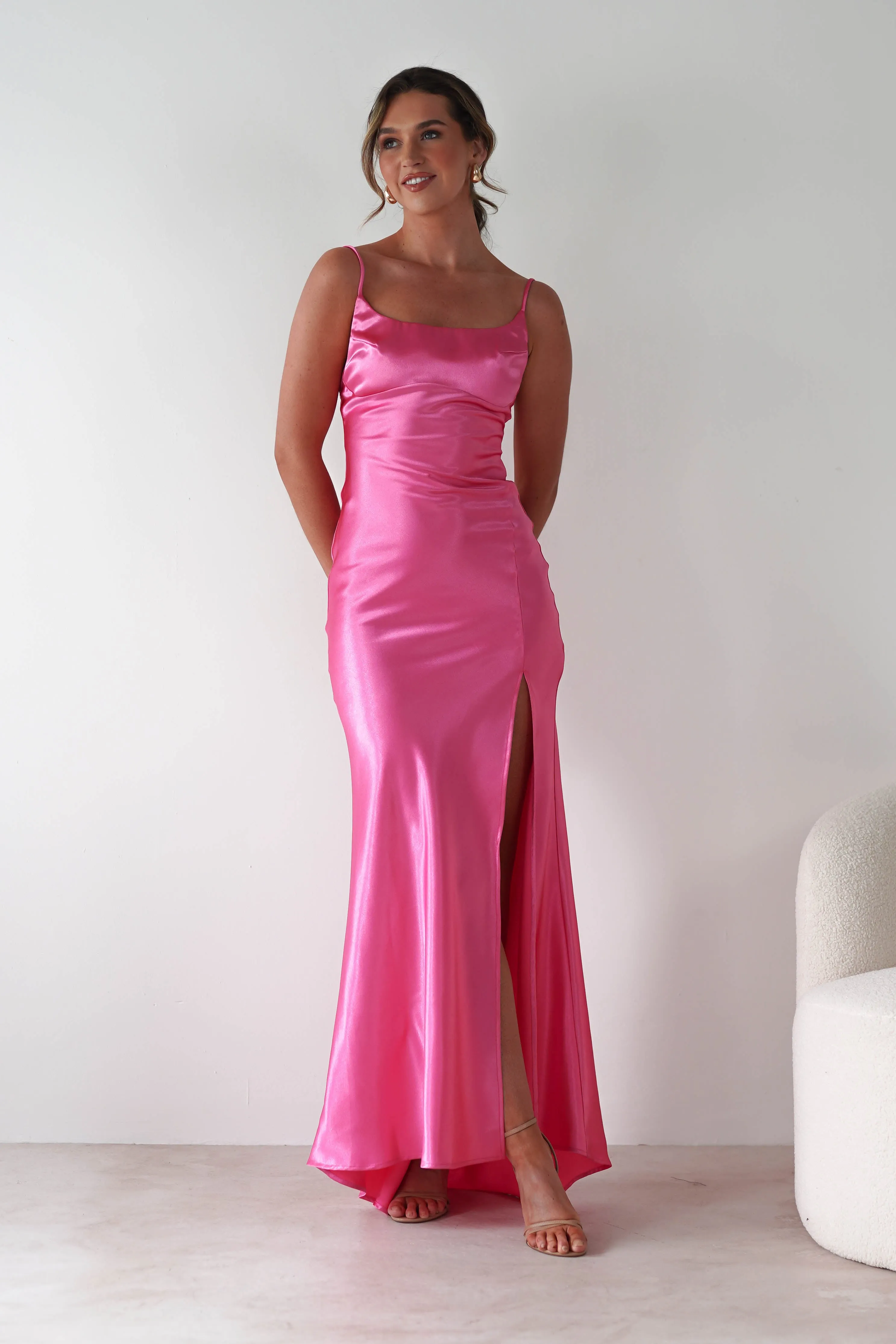 Celinee Satin Maxi Gown | Hot Pink