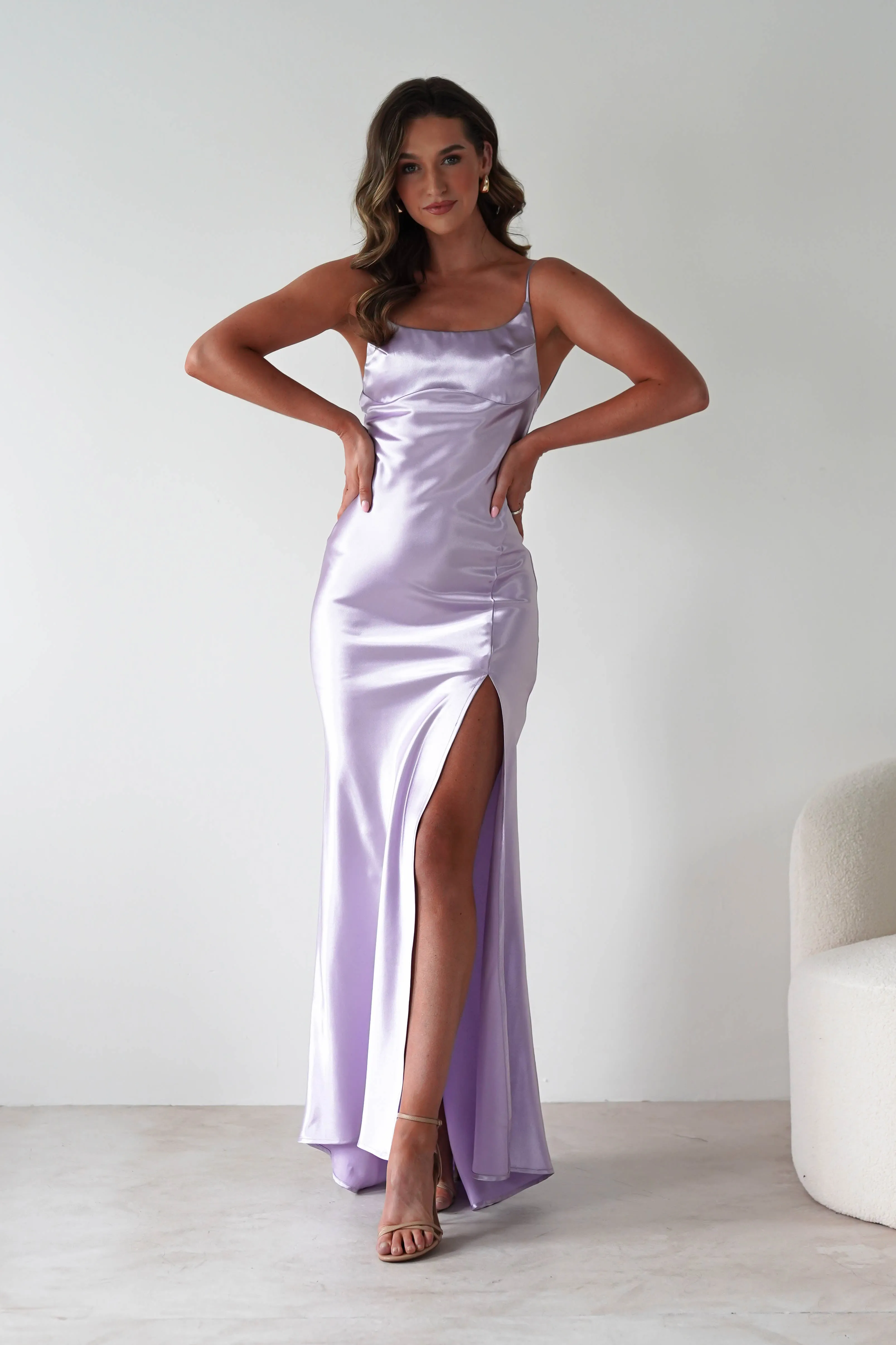 Celinee Satin Maxi Gown | Lilac