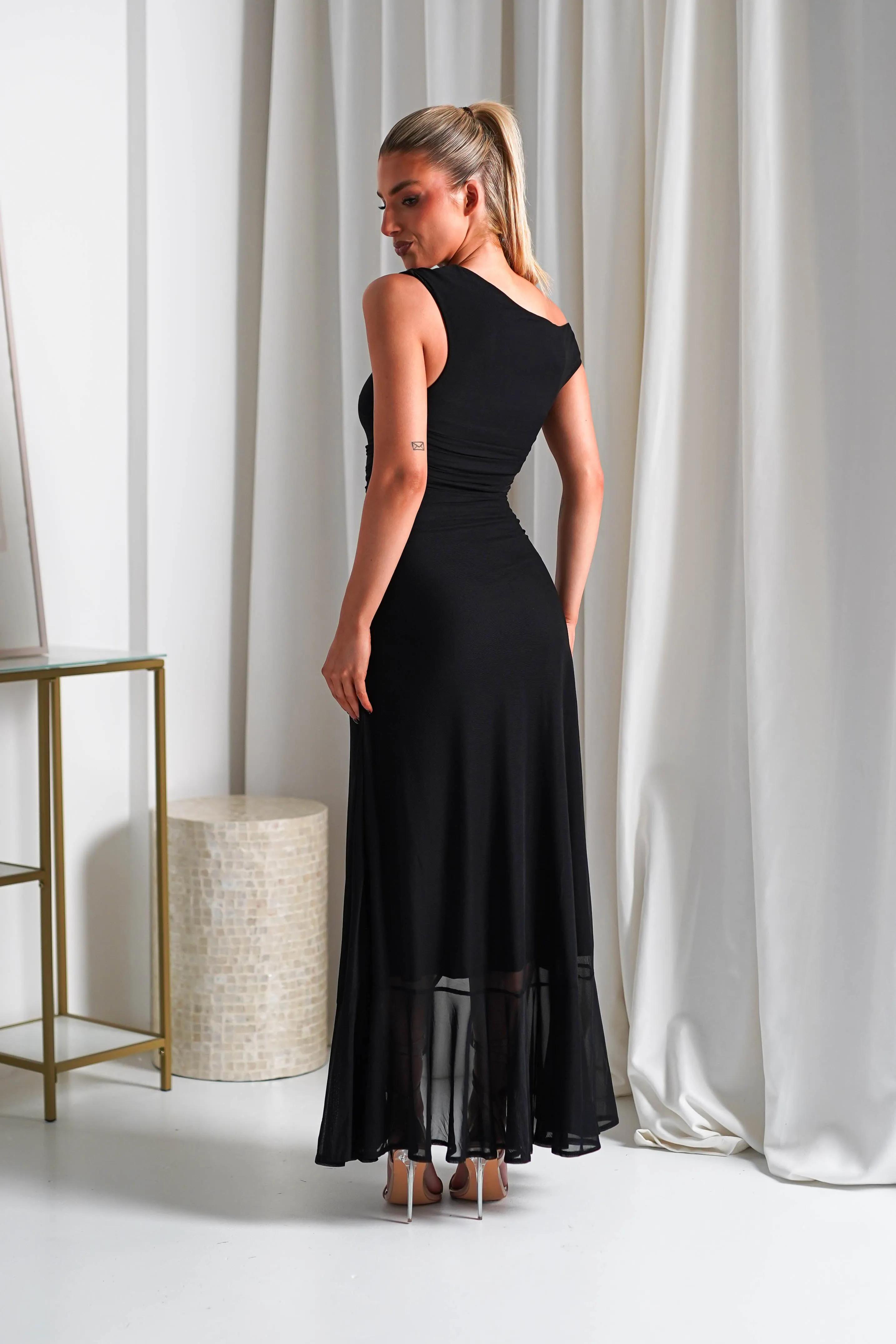 Cellinna Mesh Maxi Dress | Black