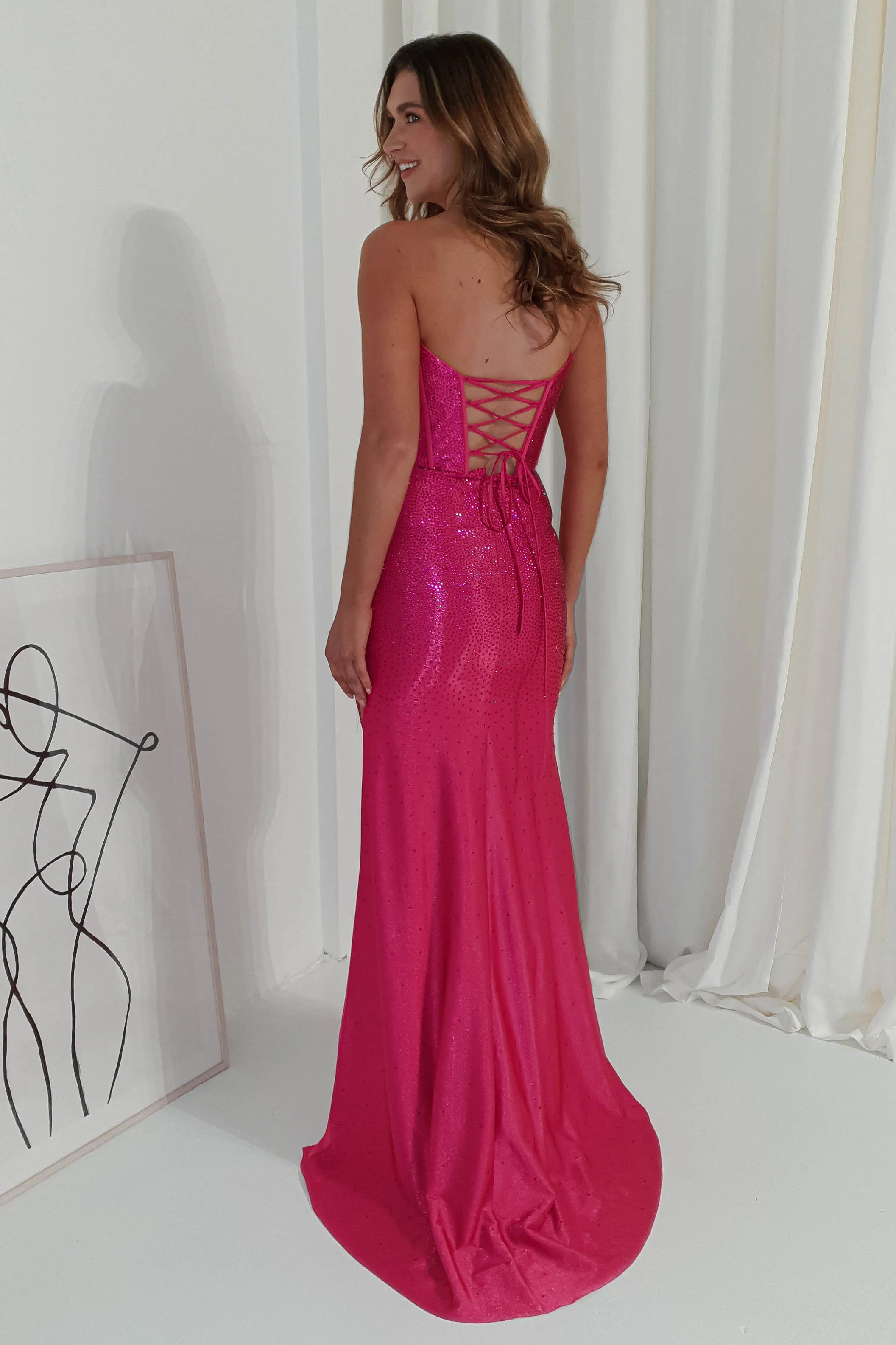 Charity Diamante Strapless Gown |  Fuschia