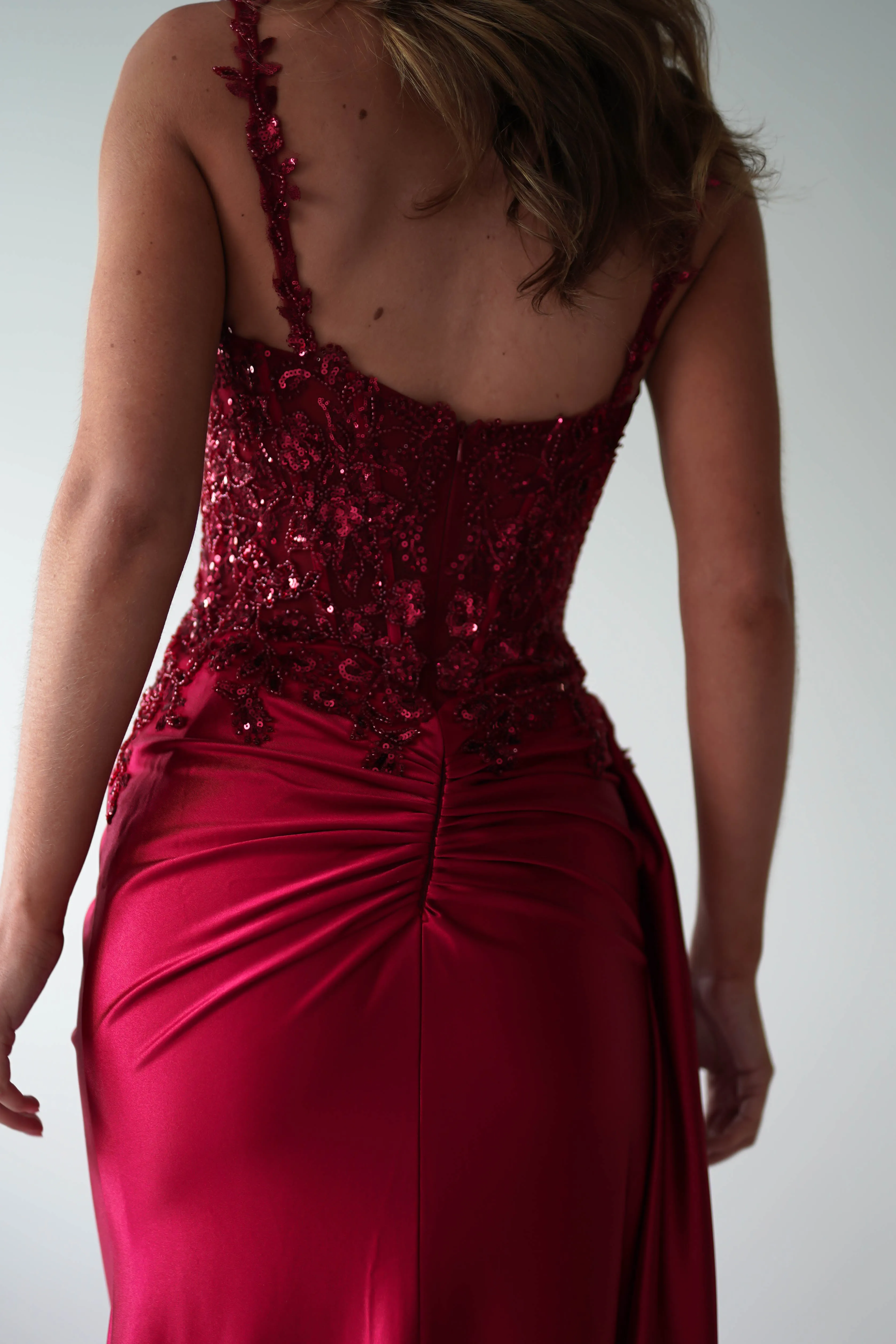 Cindy Pleated Bodice Gown | Burgundy
