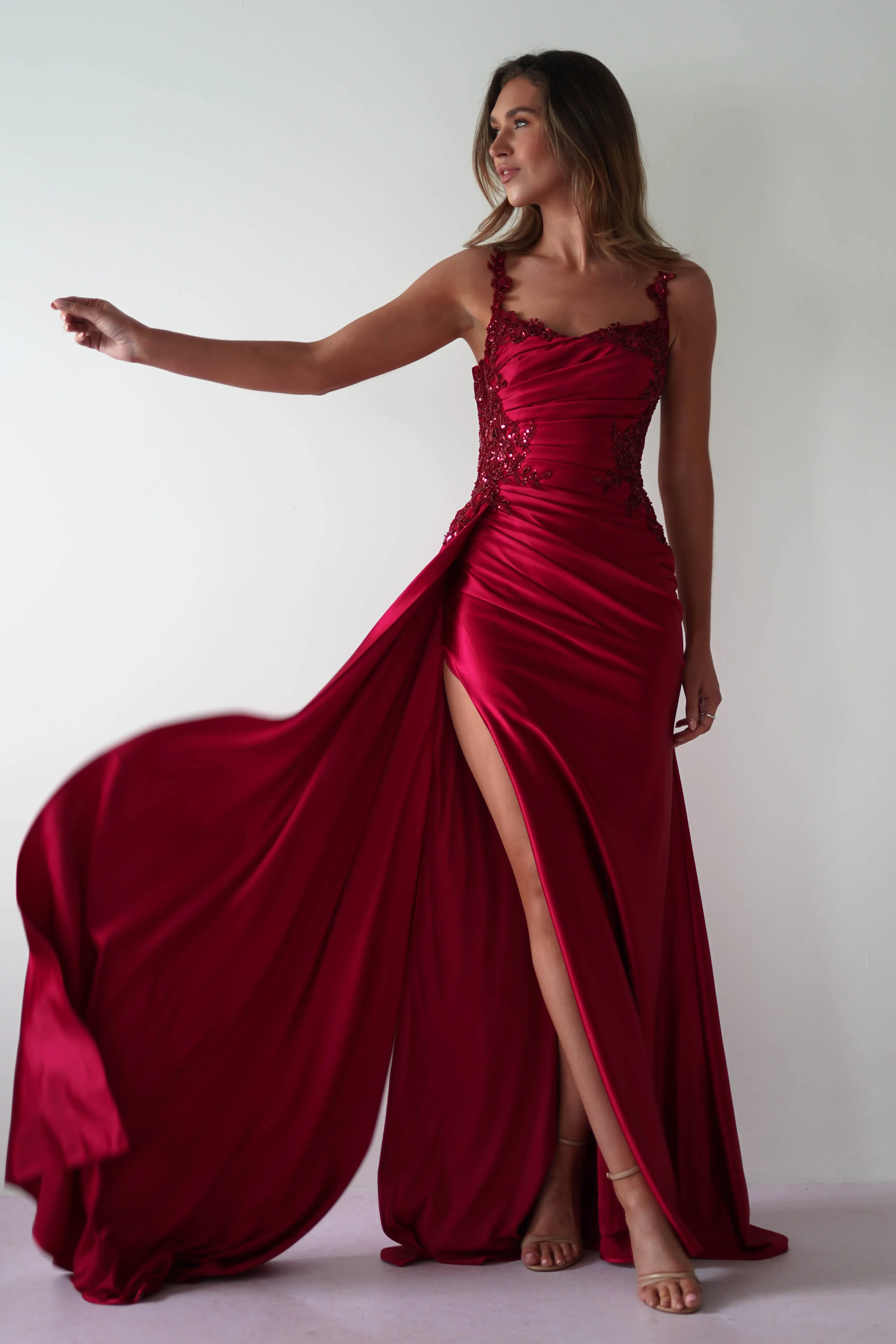 Cindy Pleated Bodice Gown | Burgundy