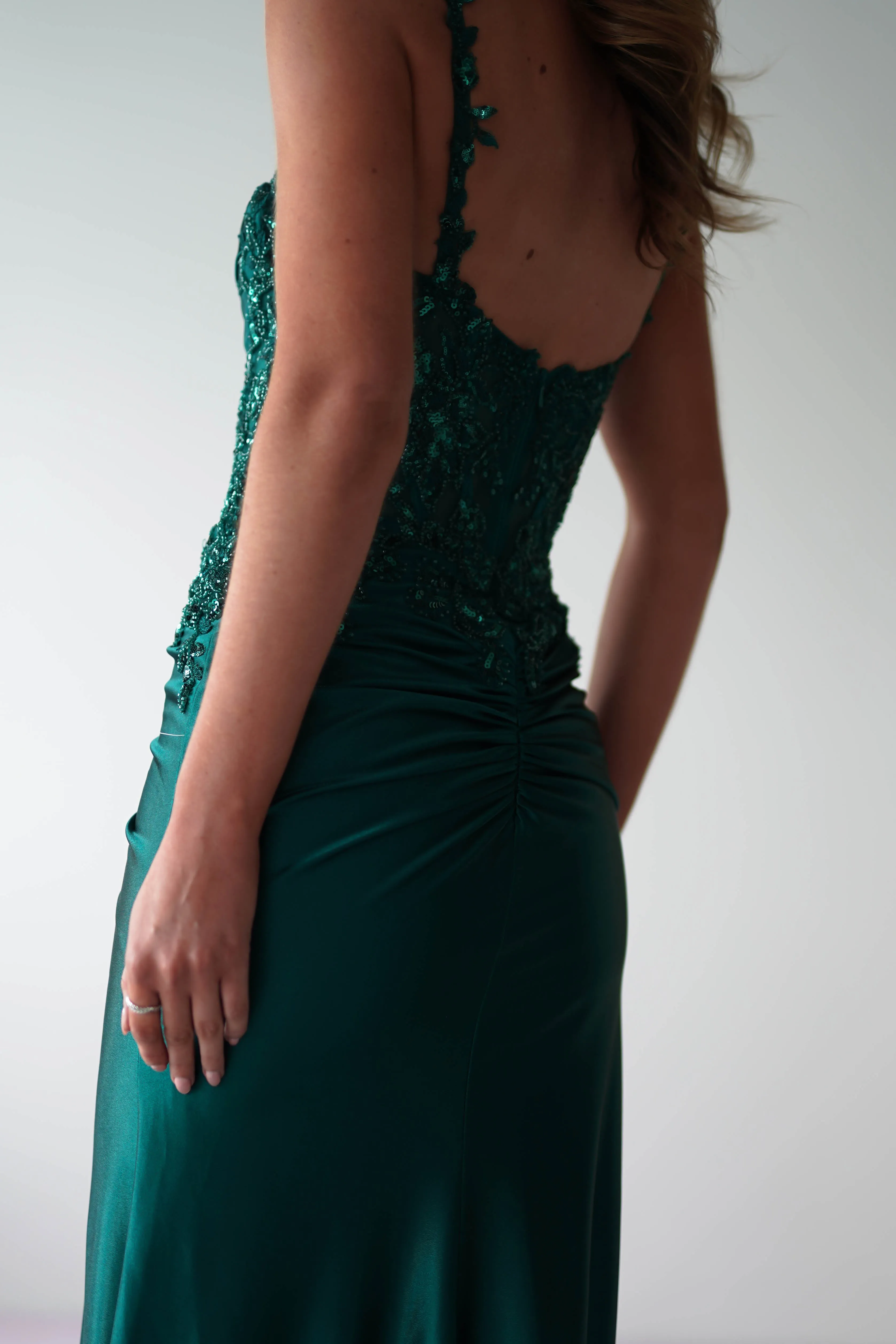 Cindy Pleated Bodice Gown | Emerald Green