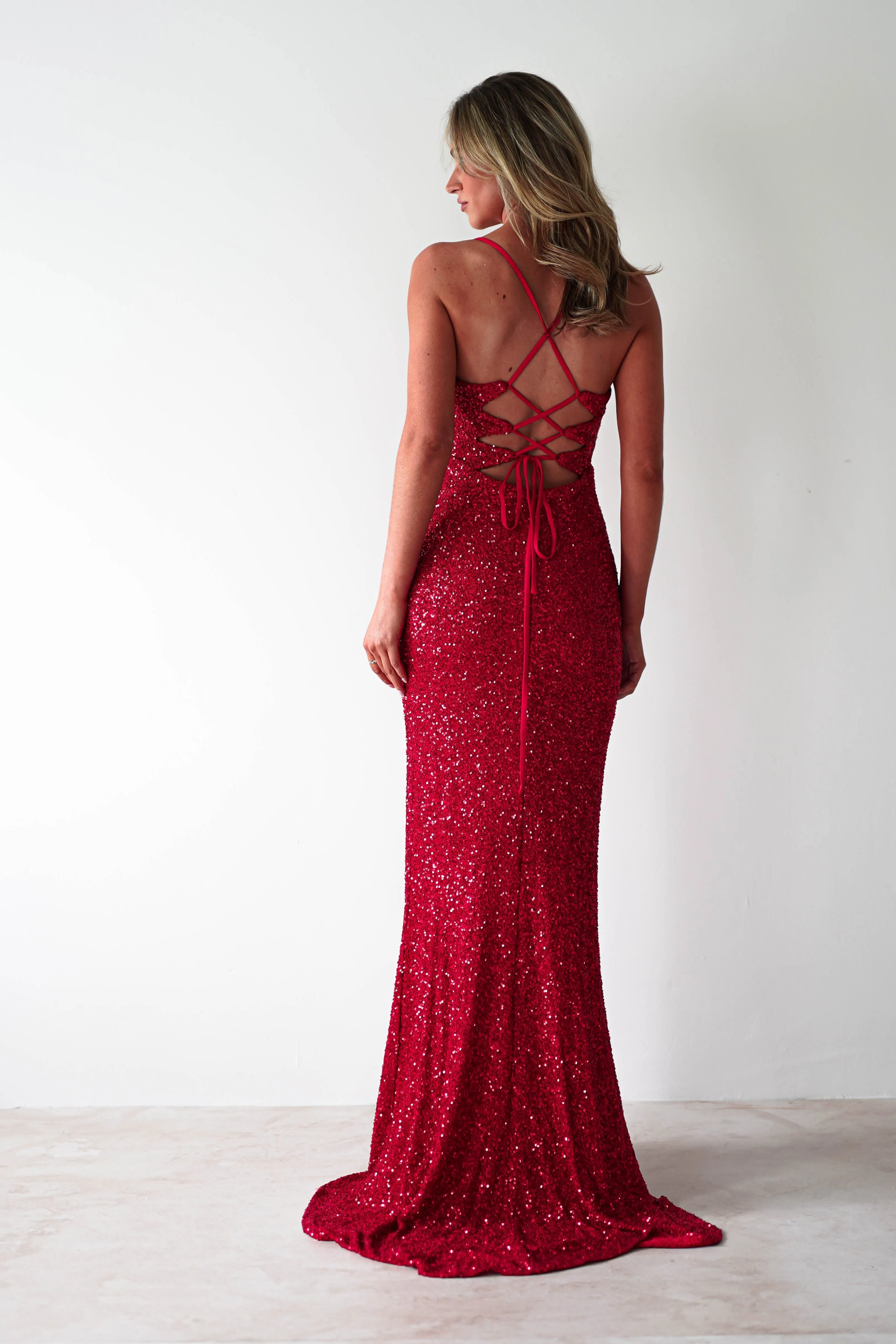 Clarisse Bodycon Sequin Gown | Red