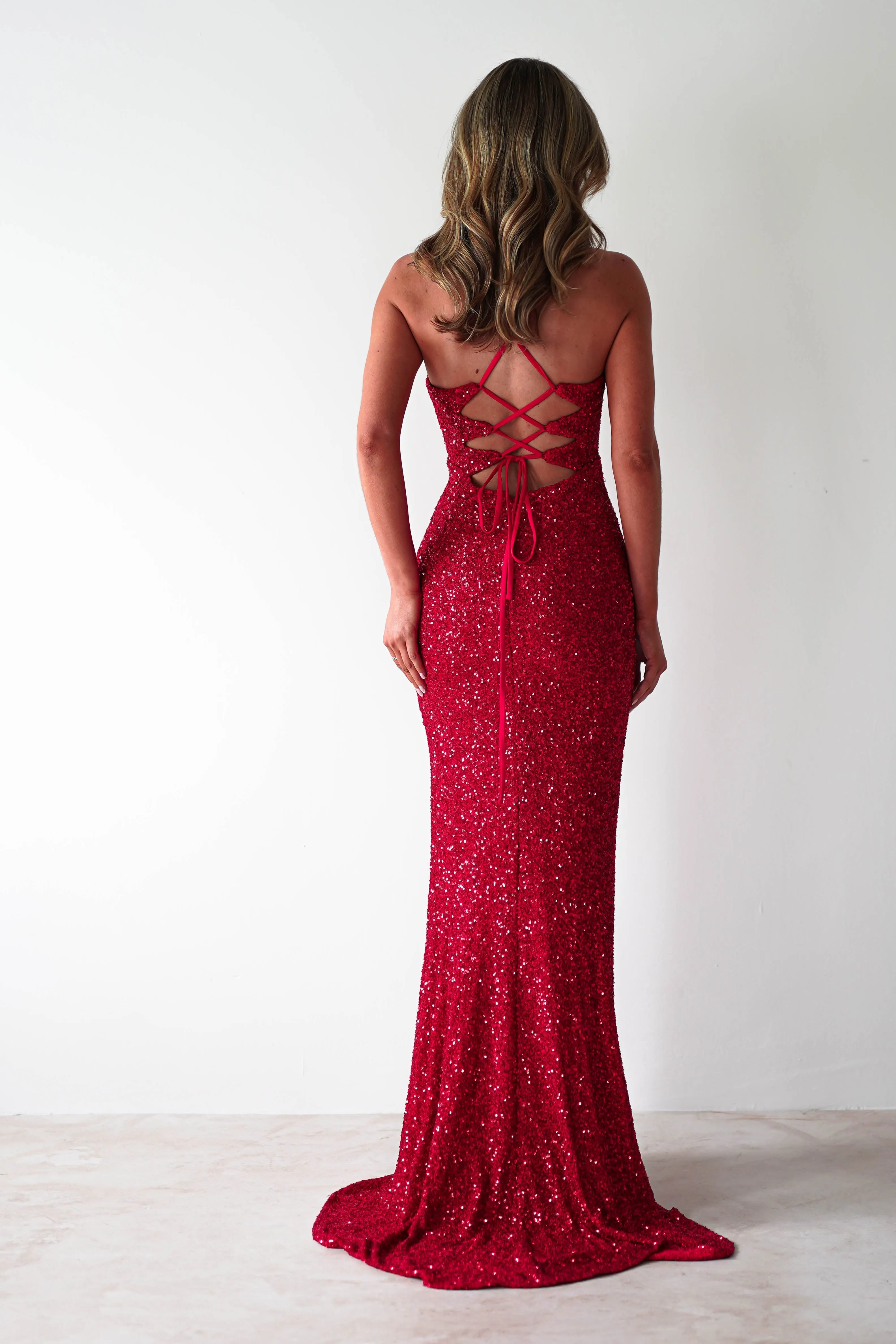 Clarisse Bodycon Sequin Gown | Red