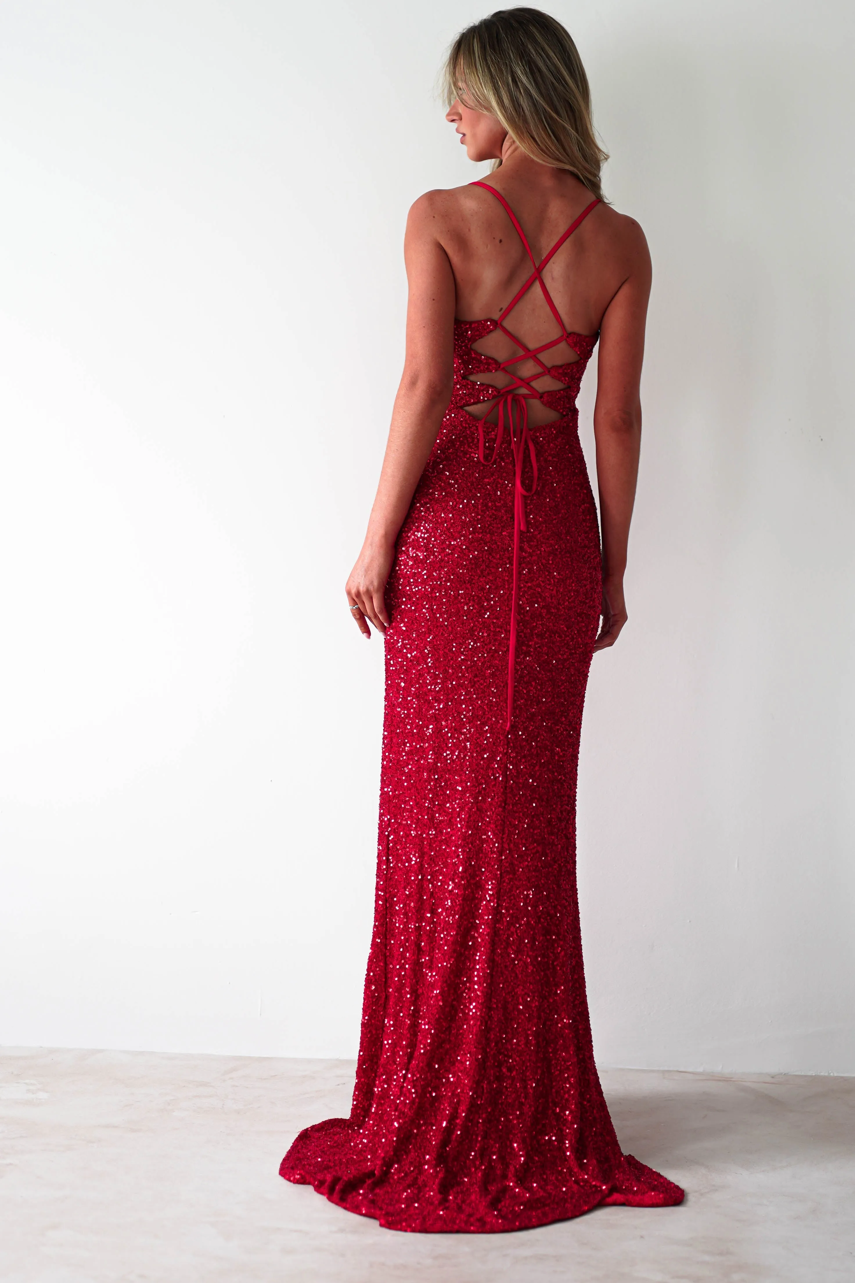 Clarisse Bodycon Sequin Gown | Red