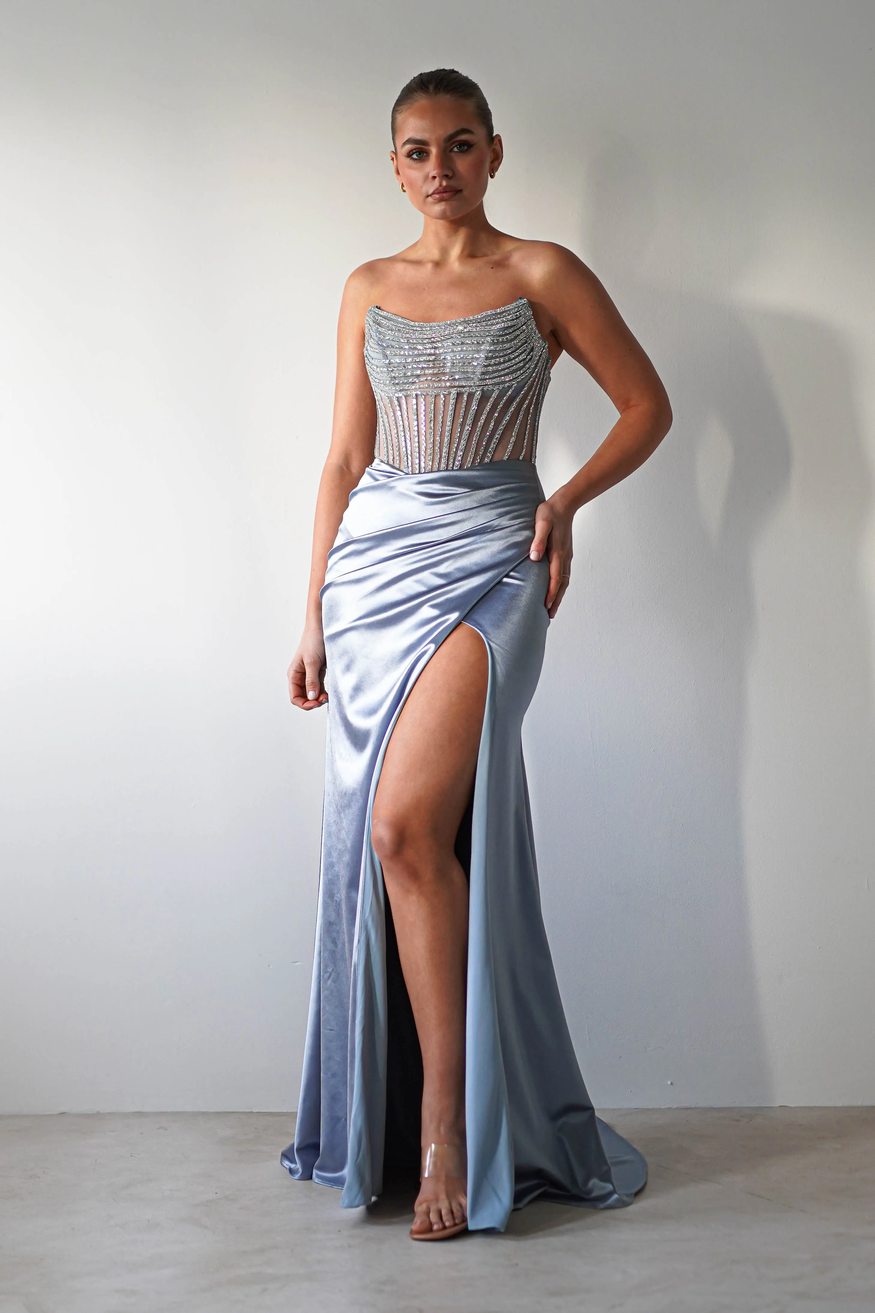 Crystal Bodycon Embellished Gown | Blue