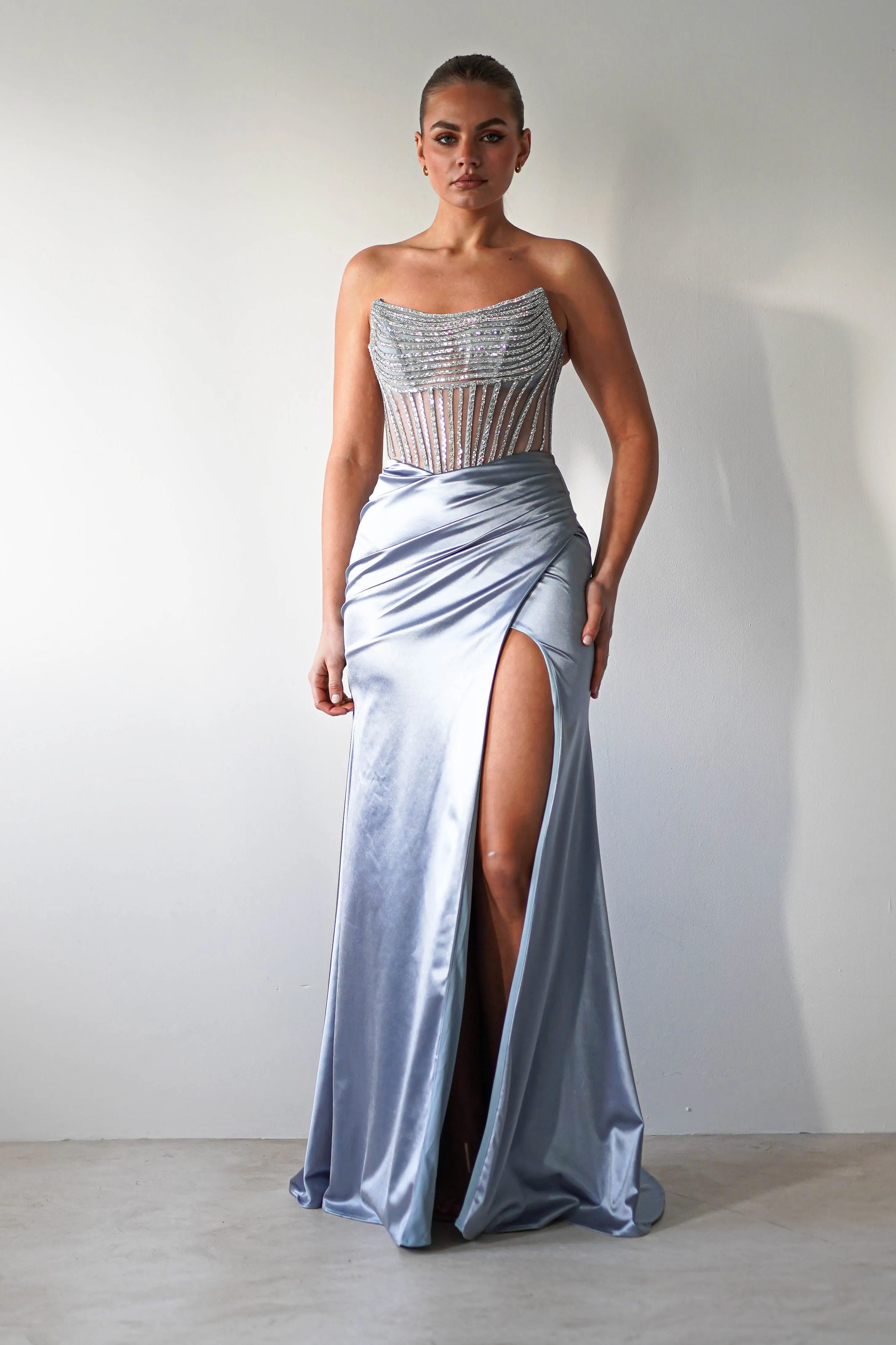 Crystal Bodycon Embellished Gown | Blue