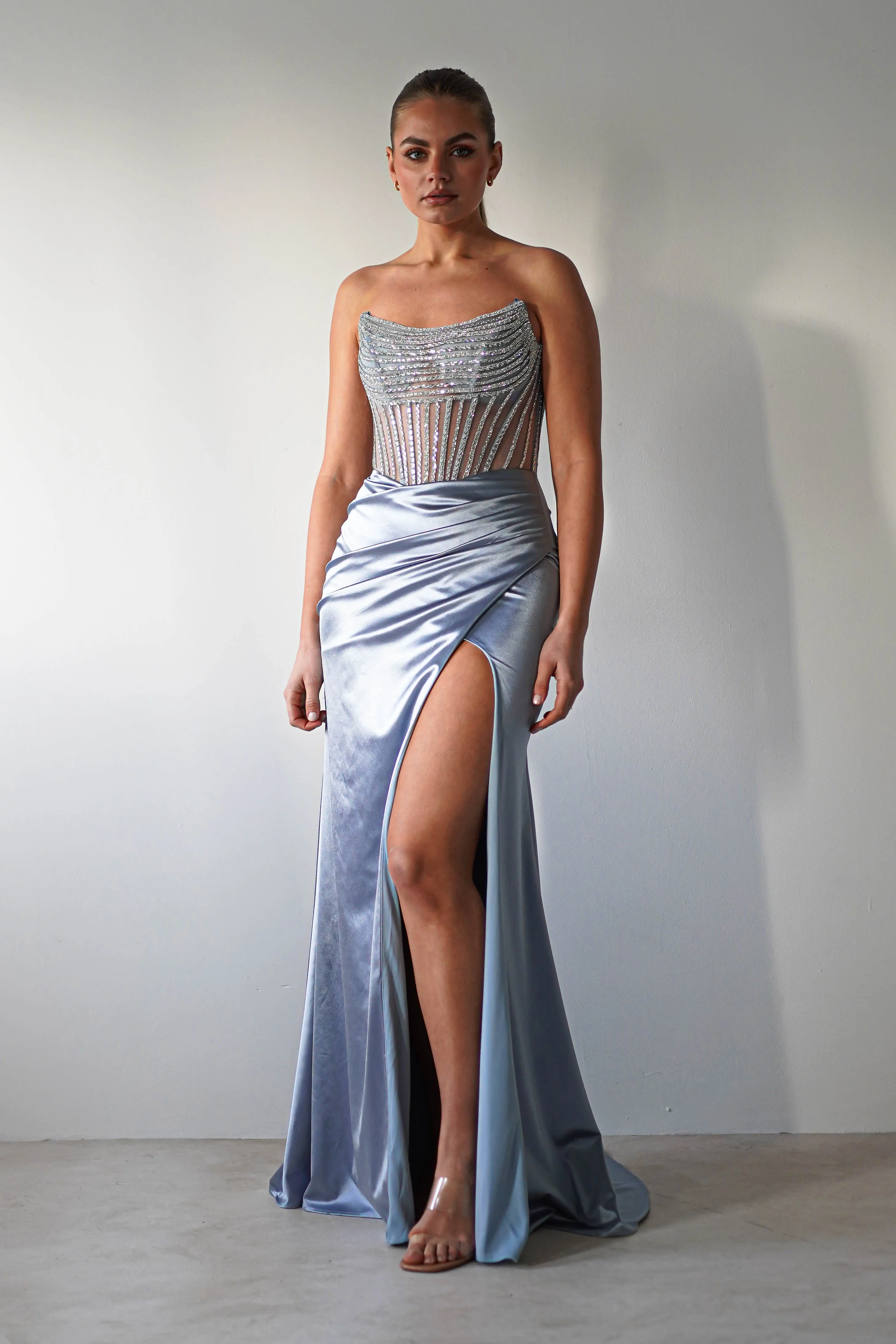 Crystal Bodycon Embellished Gown | Blue