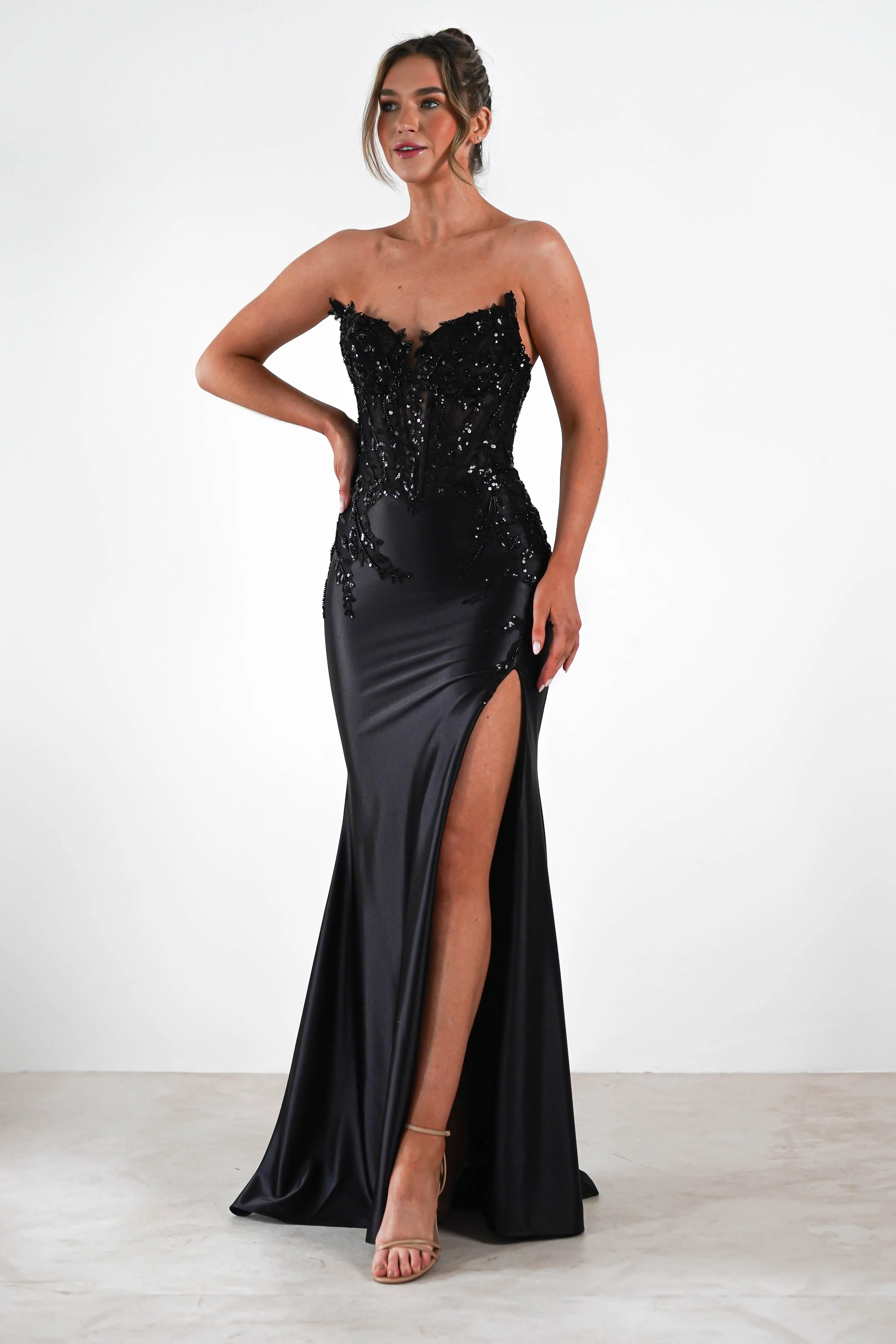 Dallas Luxe Embellished Gown | Black