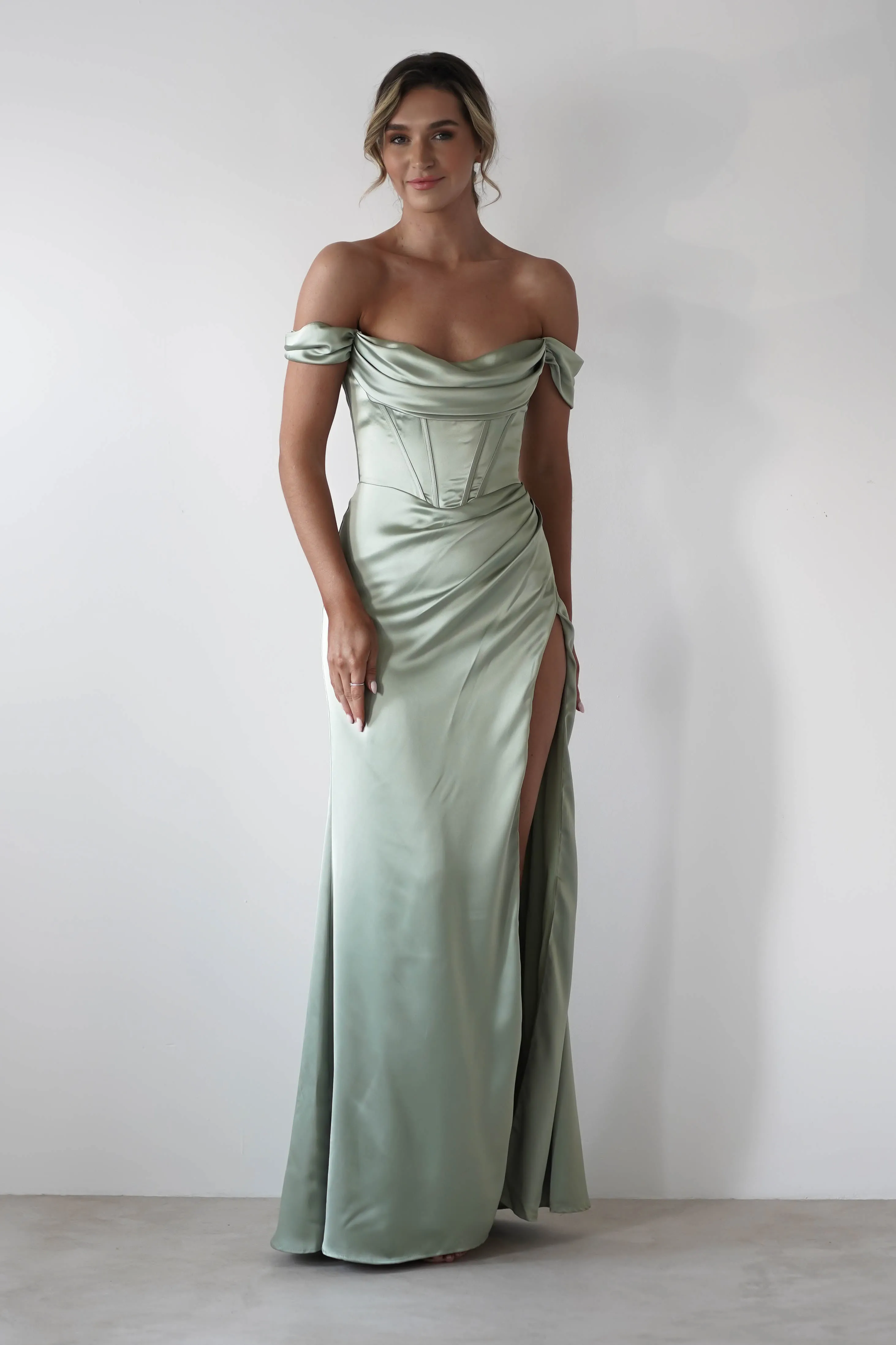 Dionne Soft Coset Maxi Gown | Sage