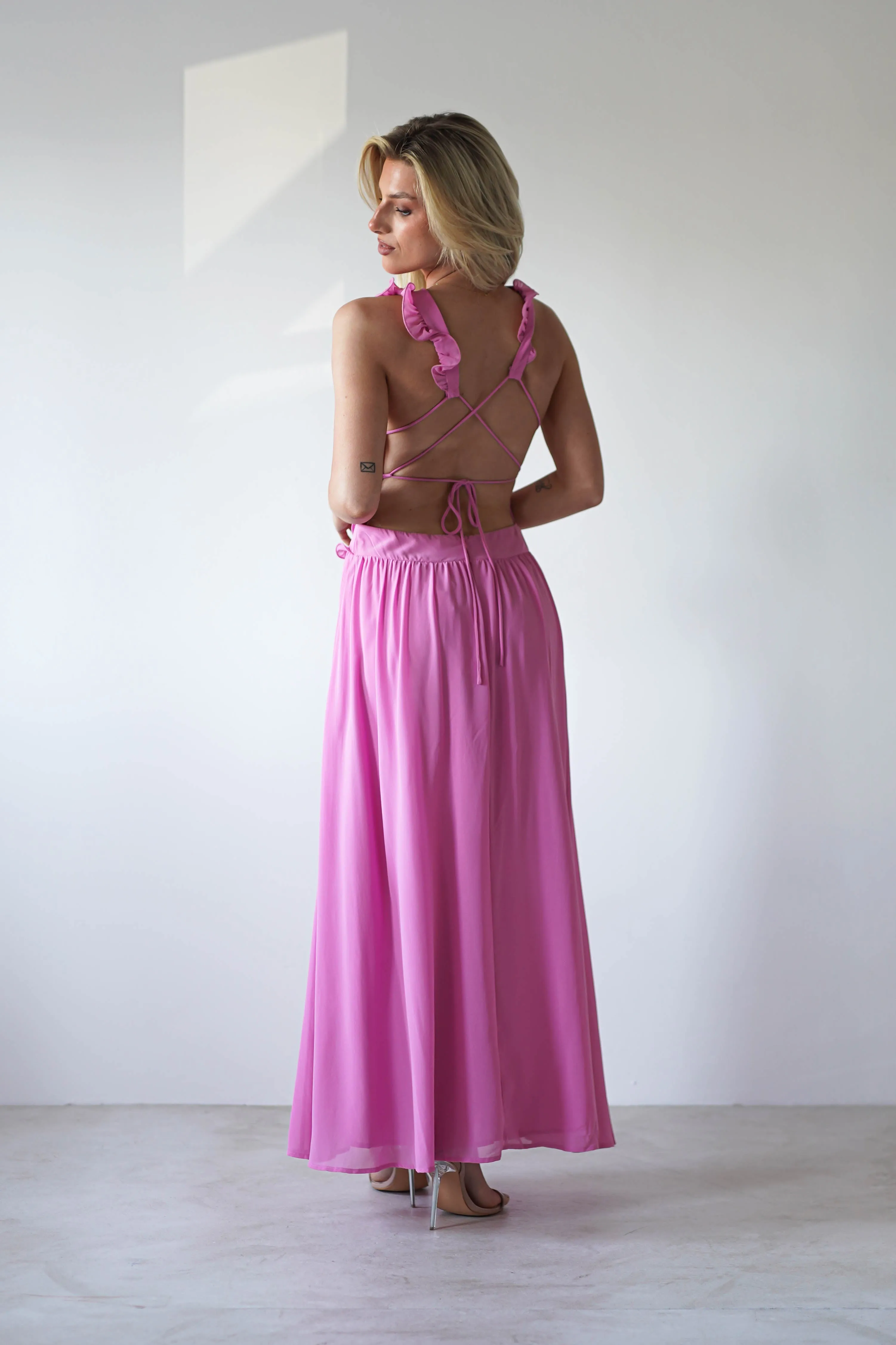 Ellie Ruffle Detail Maxi Dress | Pink