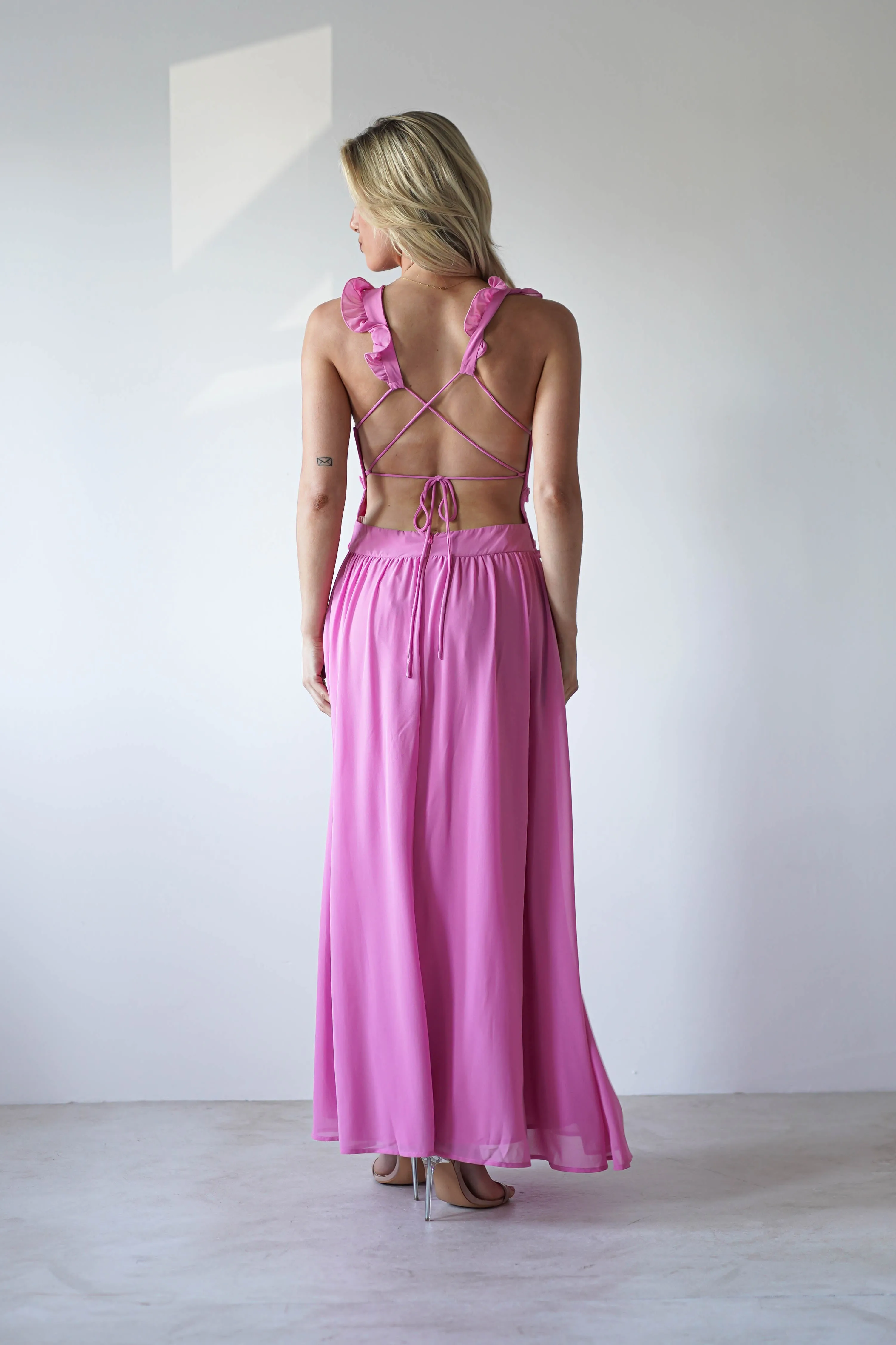 Ellie Ruffle Detail Maxi Dress | Pink