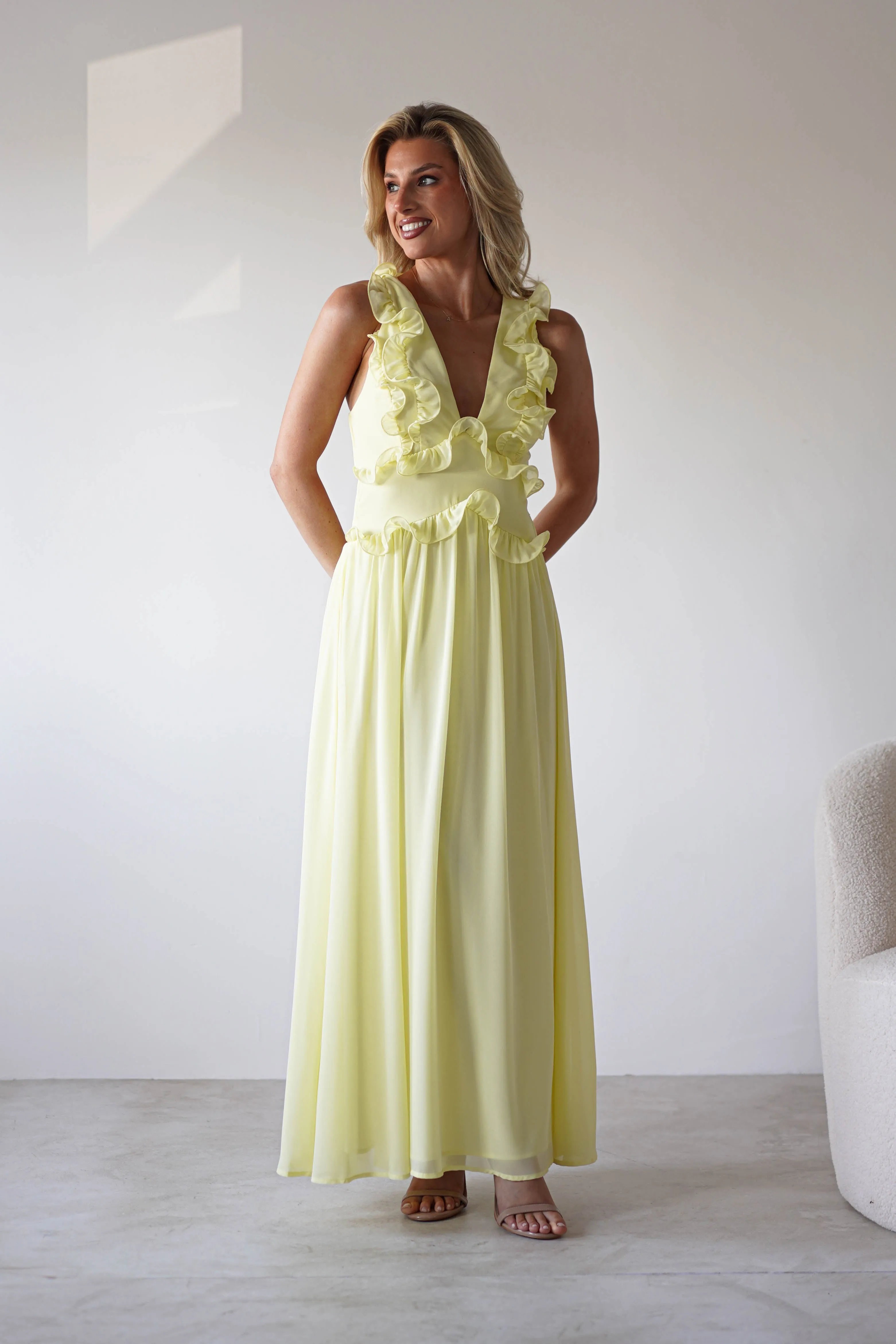 Ellie Ruffle Detail Maxi Dress | Yellow