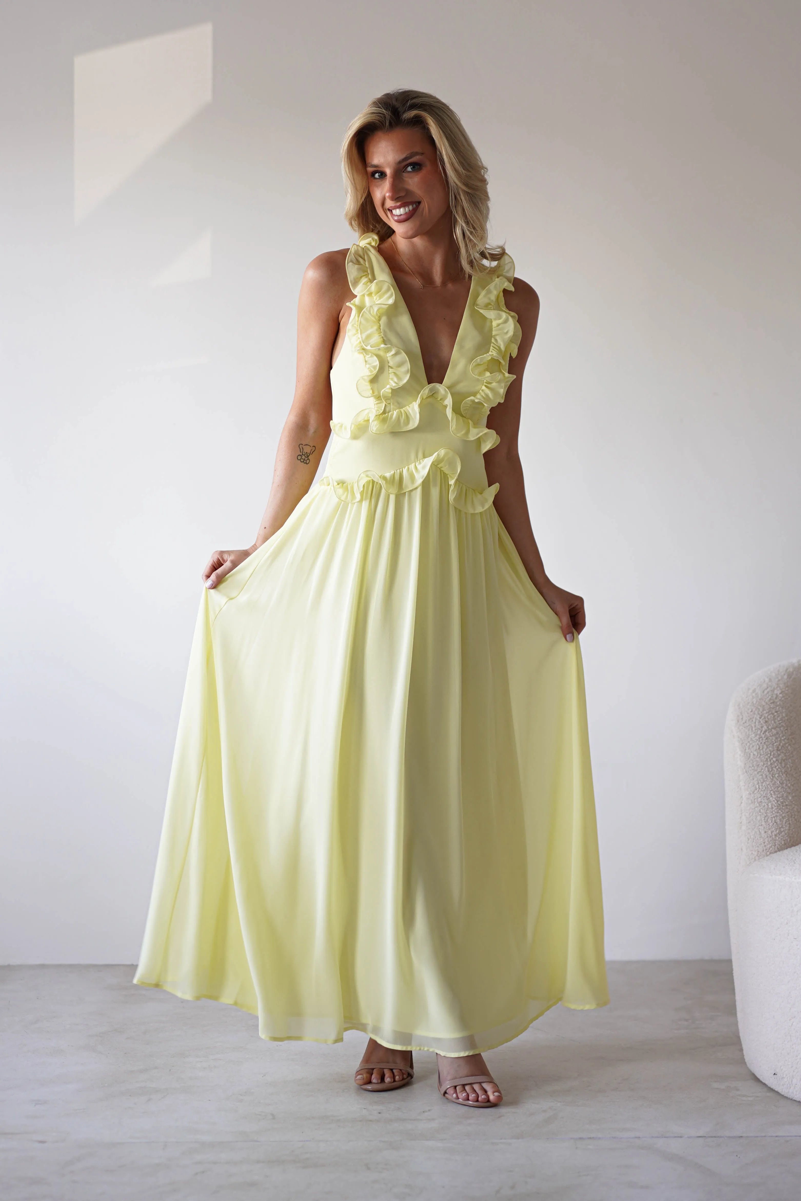 Ellie Ruffle Detail Maxi Dress | Yellow