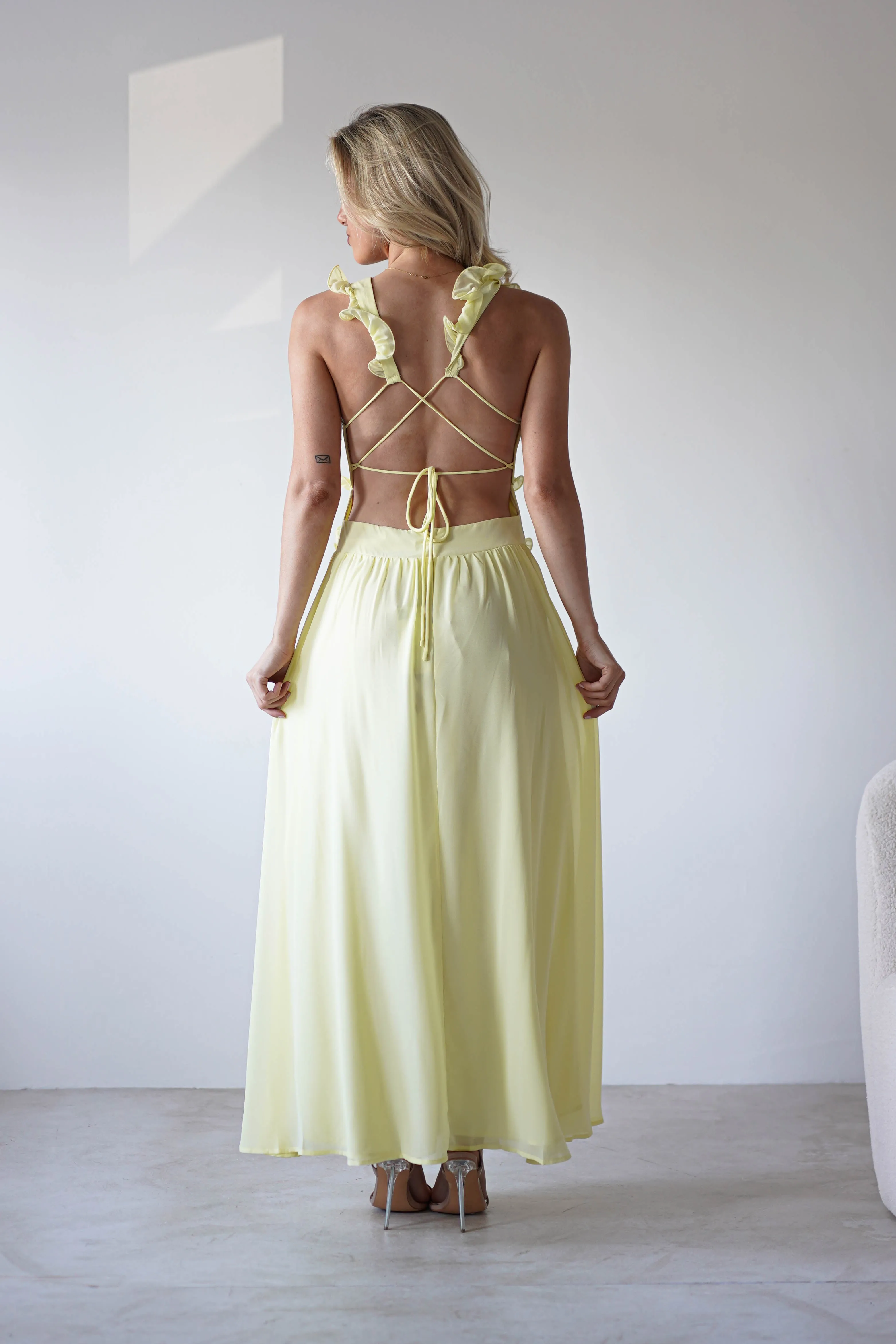 Ellie Ruffle Detail Maxi Dress | Yellow