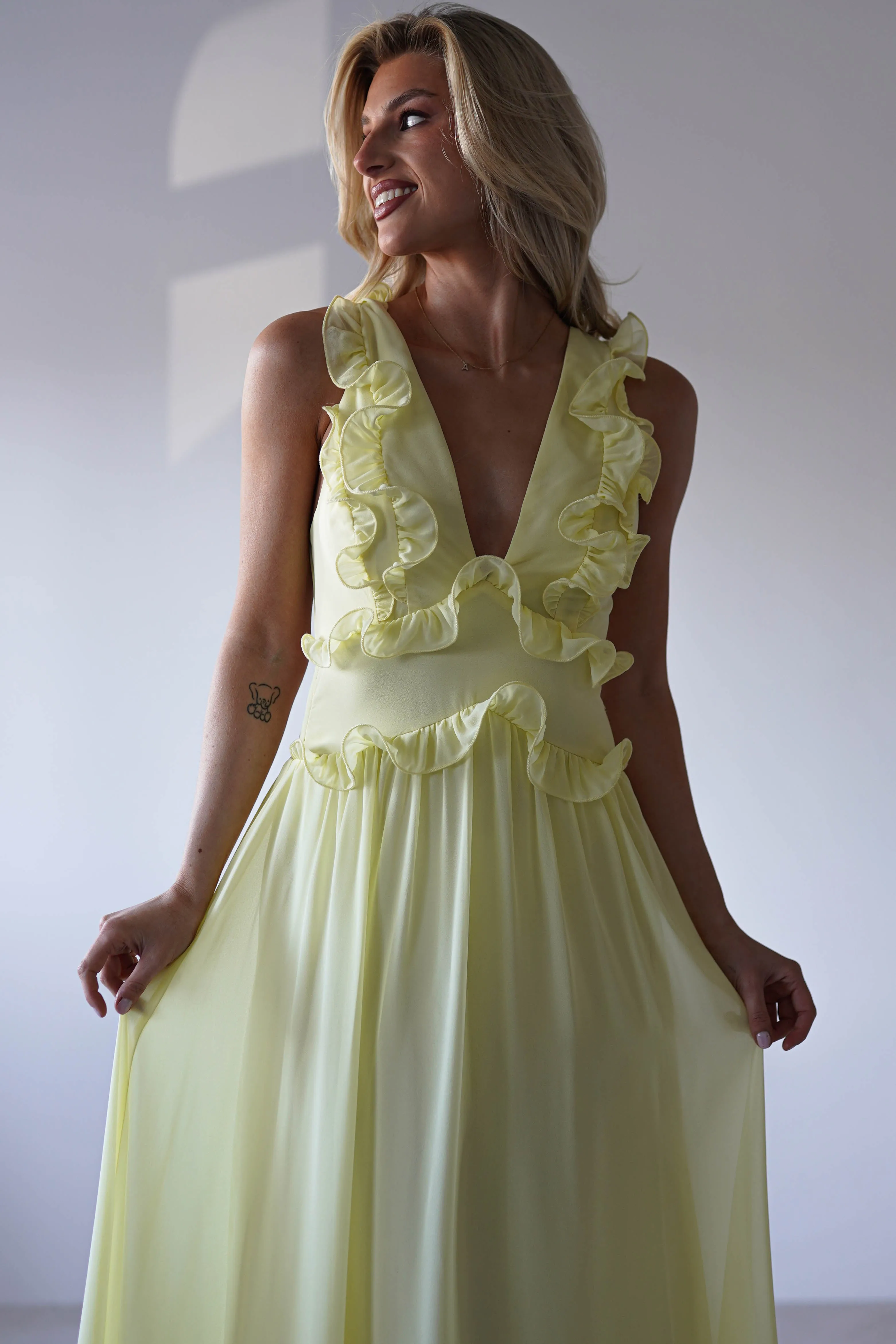 Ellie Ruffle Detail Maxi Dress | Yellow