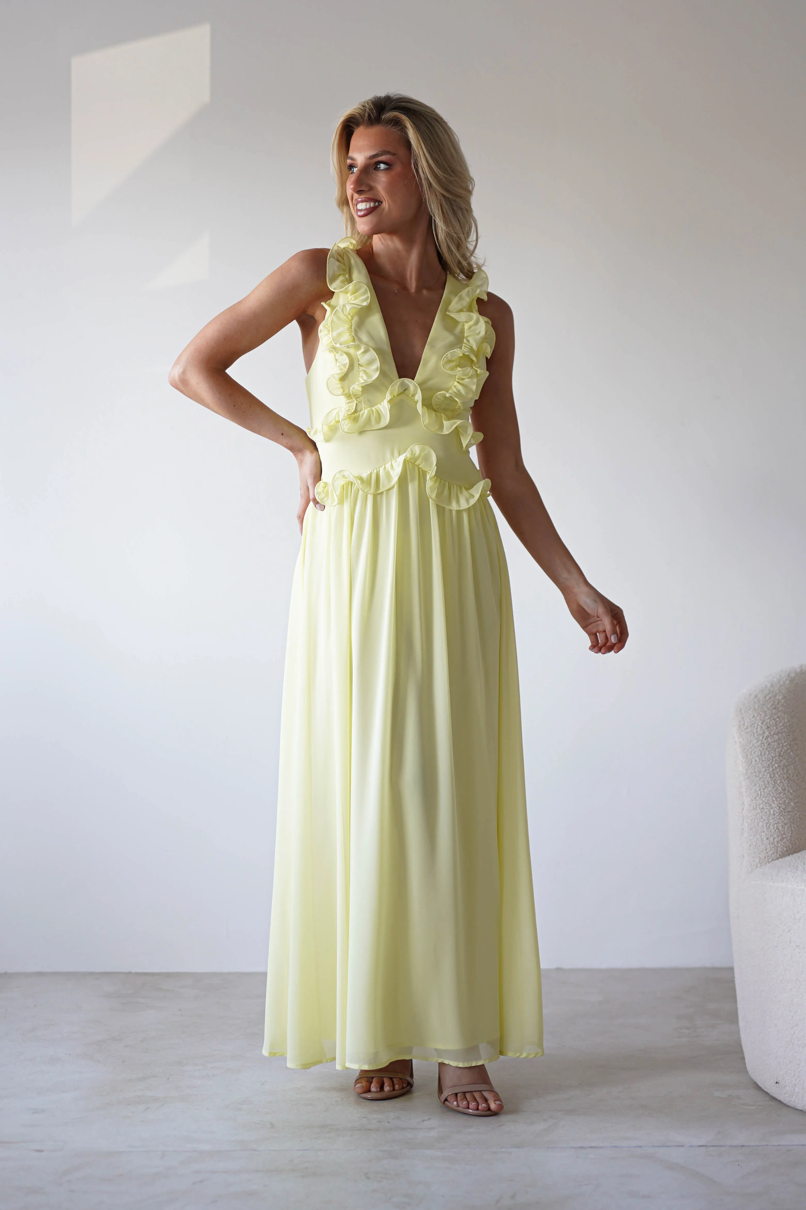 Ellie Ruffle Detail Maxi Dress | Yellow