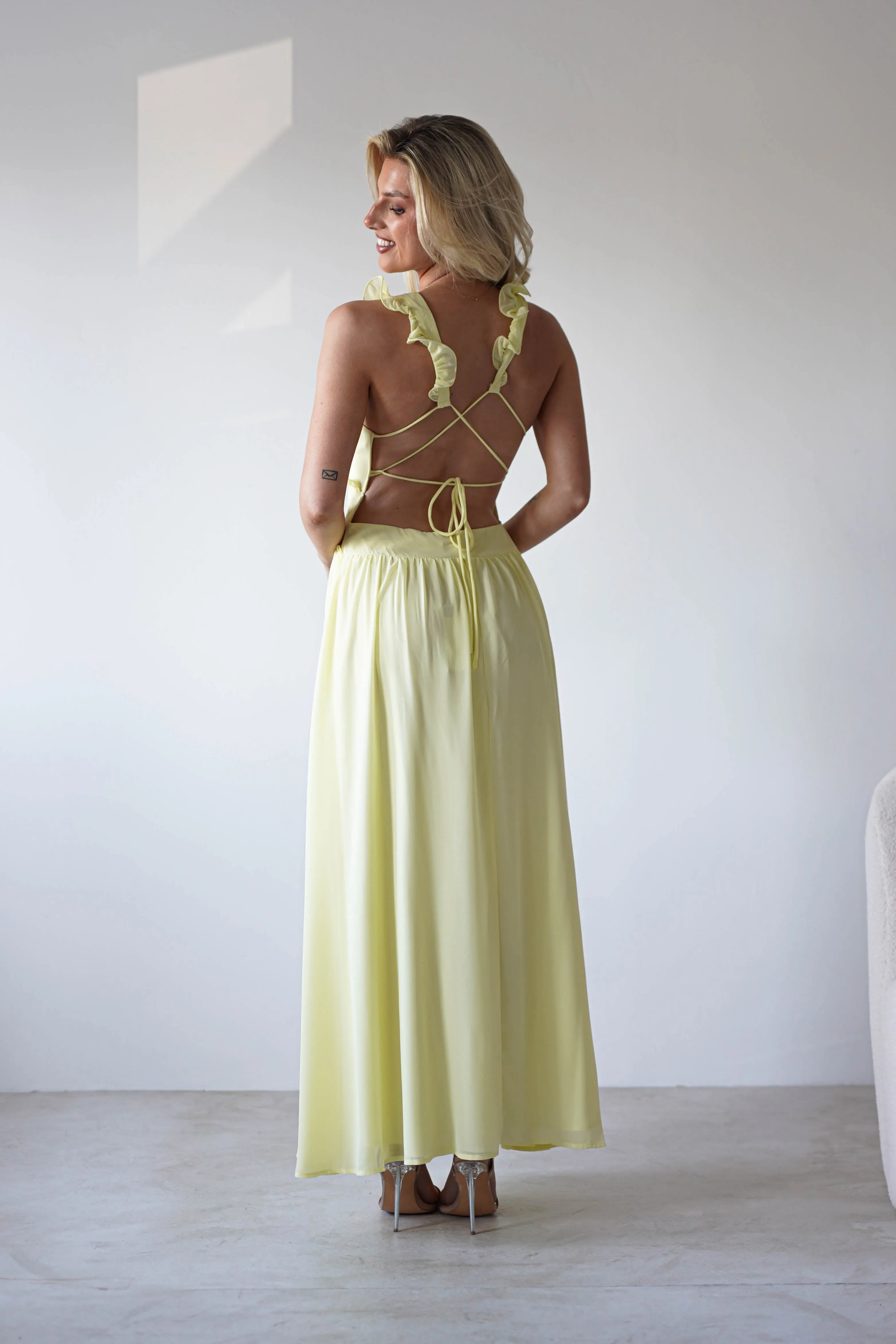 Ellie Ruffle Detail Maxi Dress | Yellow