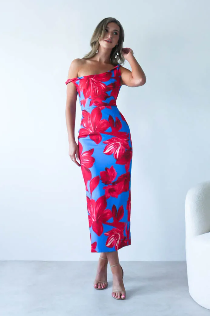 Elliot Floral Print Midi Dress | Blue/Red