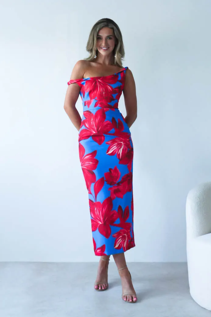 Elliot Floral Print Midi Dress | Blue/Red