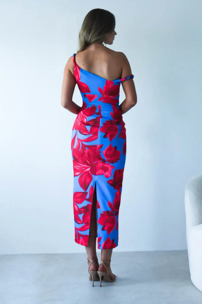 Elliot Floral Print Midi Dress | Blue/Red