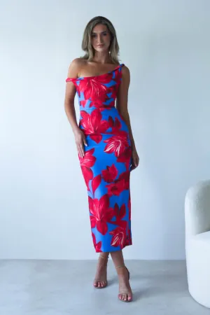 Elliot Floral Print Midi Dress | Blue/Red