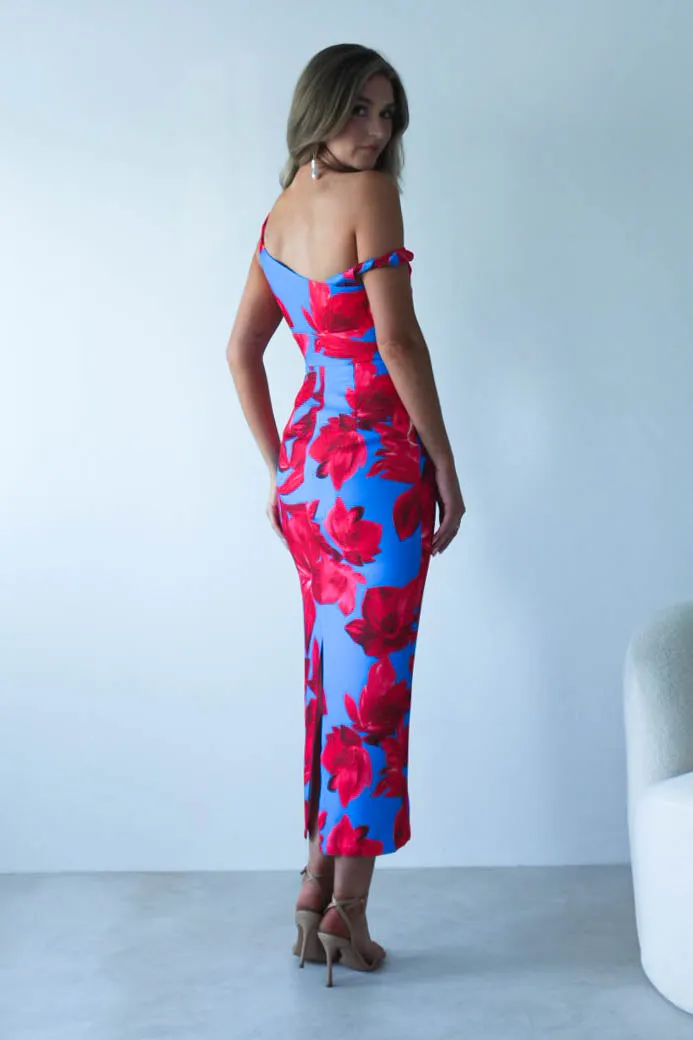 Elliot Floral Print Midi Dress | Blue/Red