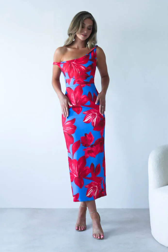 Elliot Floral Print Midi Dress | Blue/Red