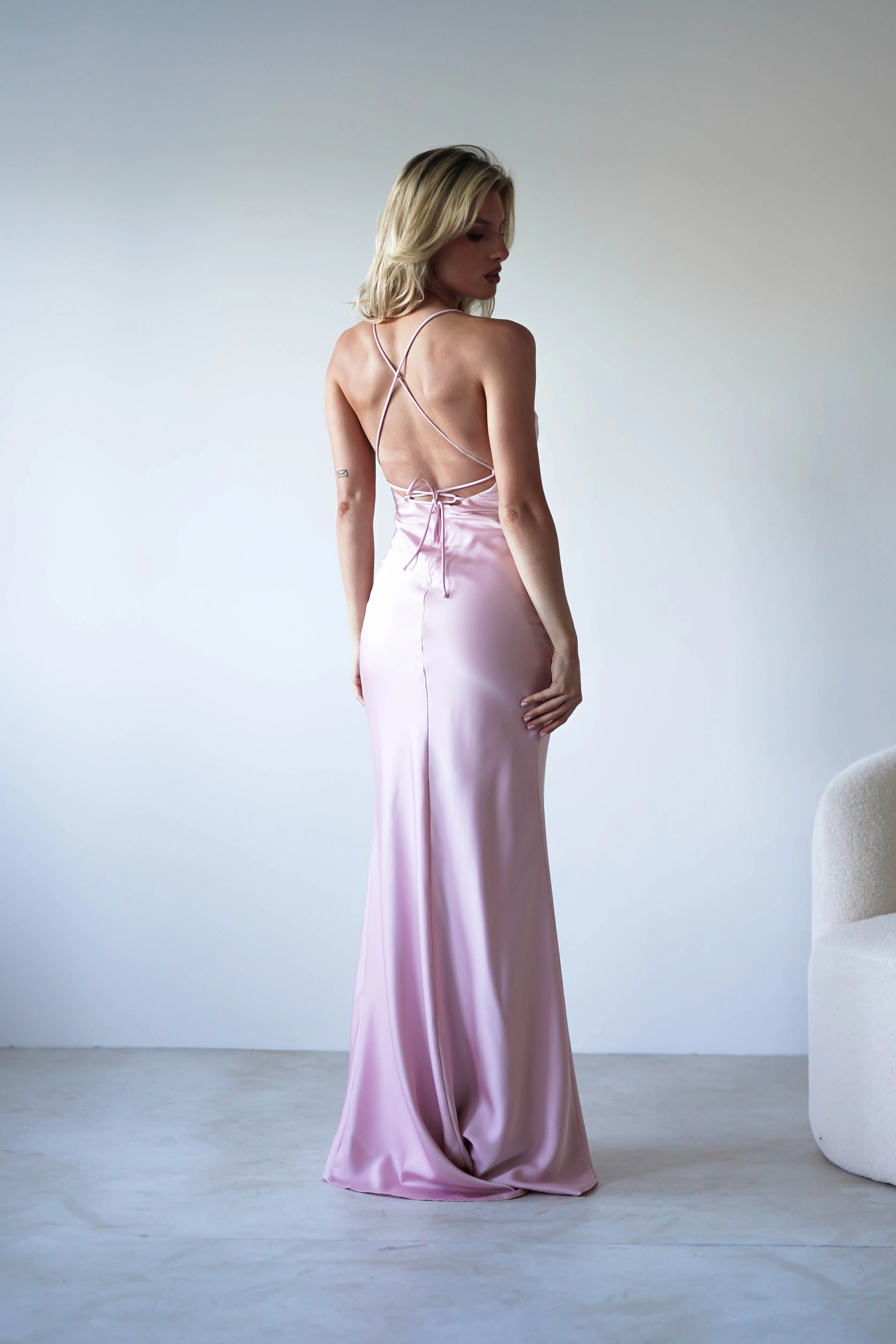 Elsa Matte Satin Maxi Gown | Blush Pink