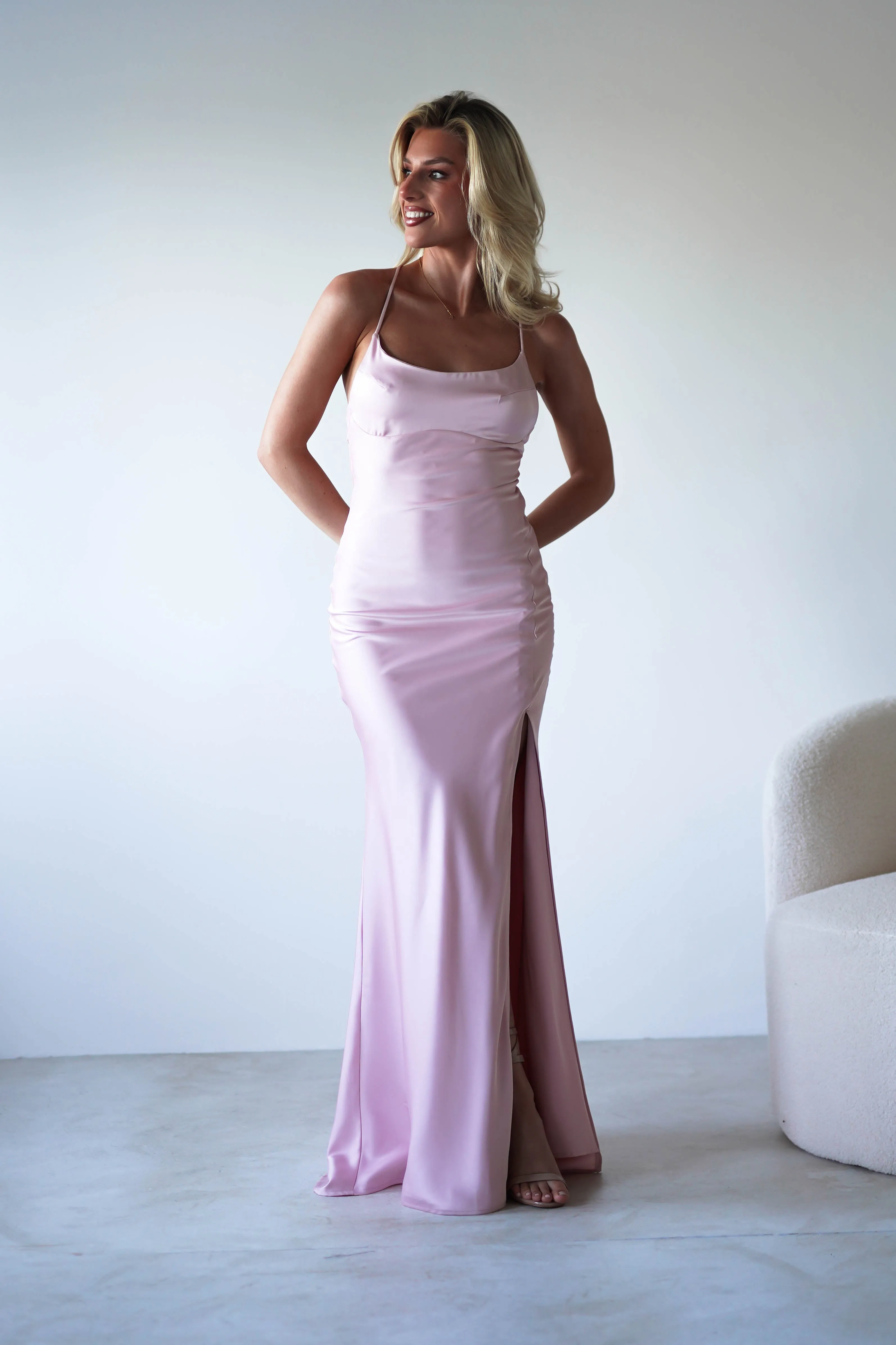 Elsa Matte Satin Maxi Gown | Blush Pink