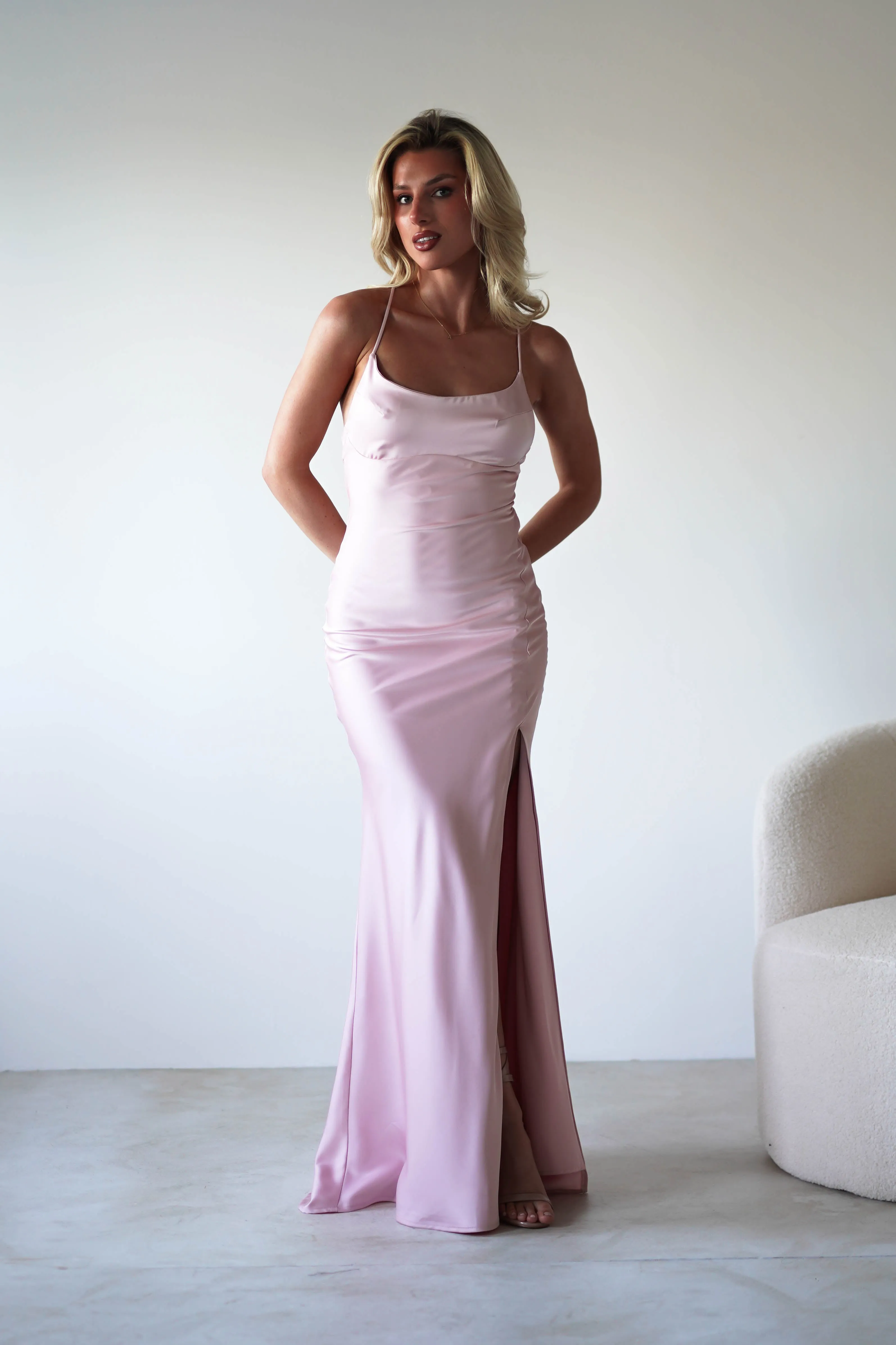 Elsa Matte Satin Maxi Gown | Blush Pink