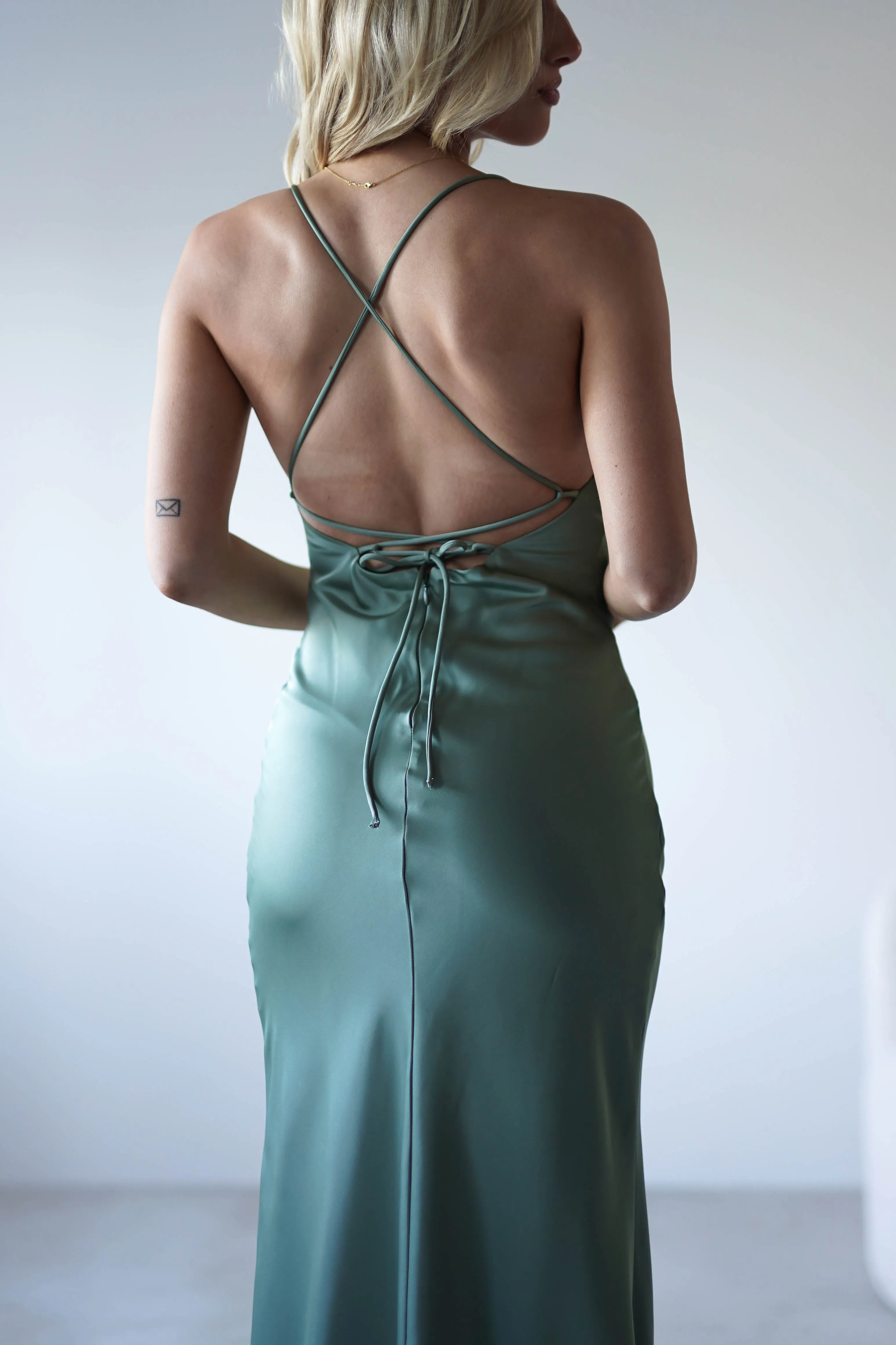 Elsa Matte Satin Maxi Gown | Olive