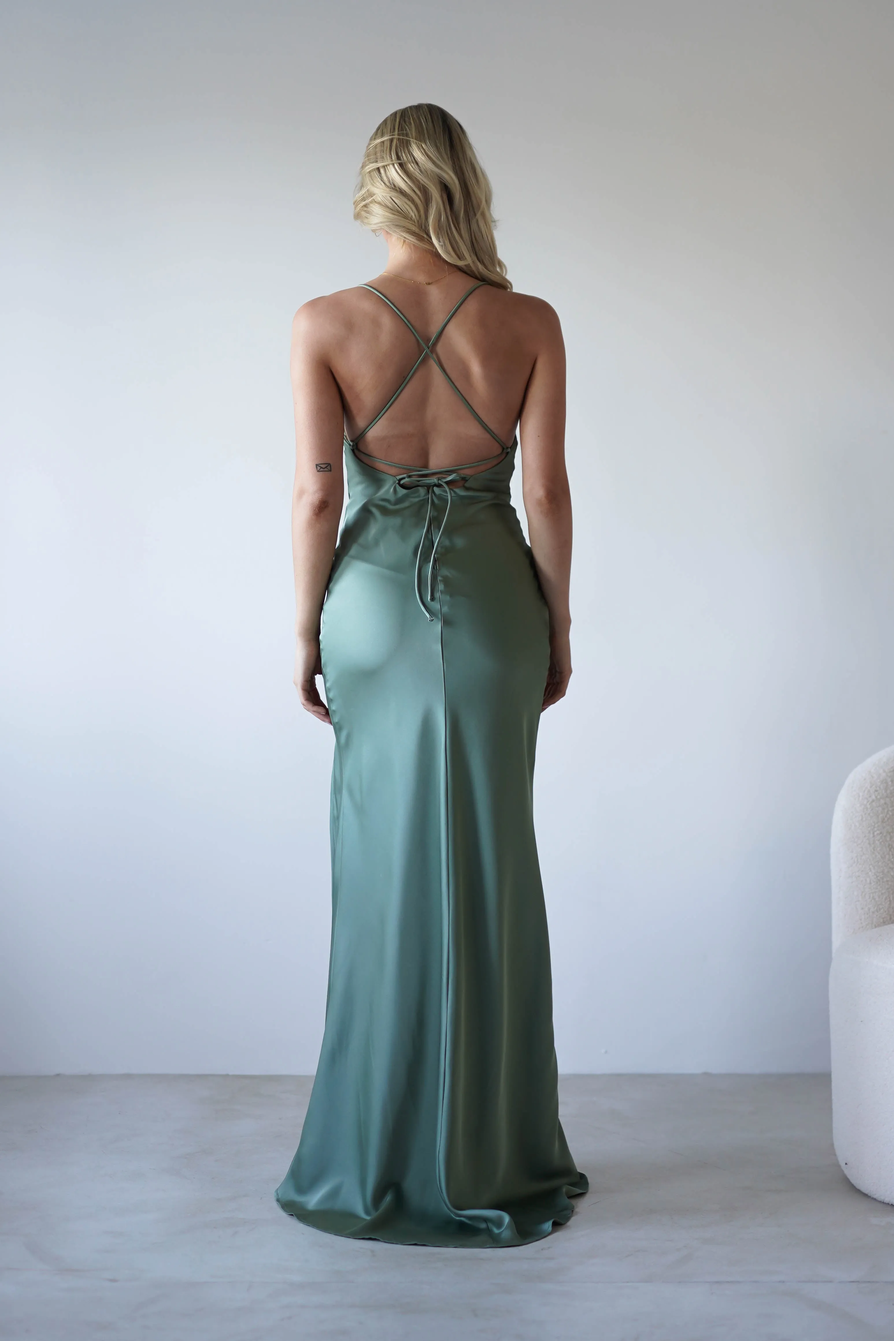 Elsa Matte Satin Maxi Gown | Olive