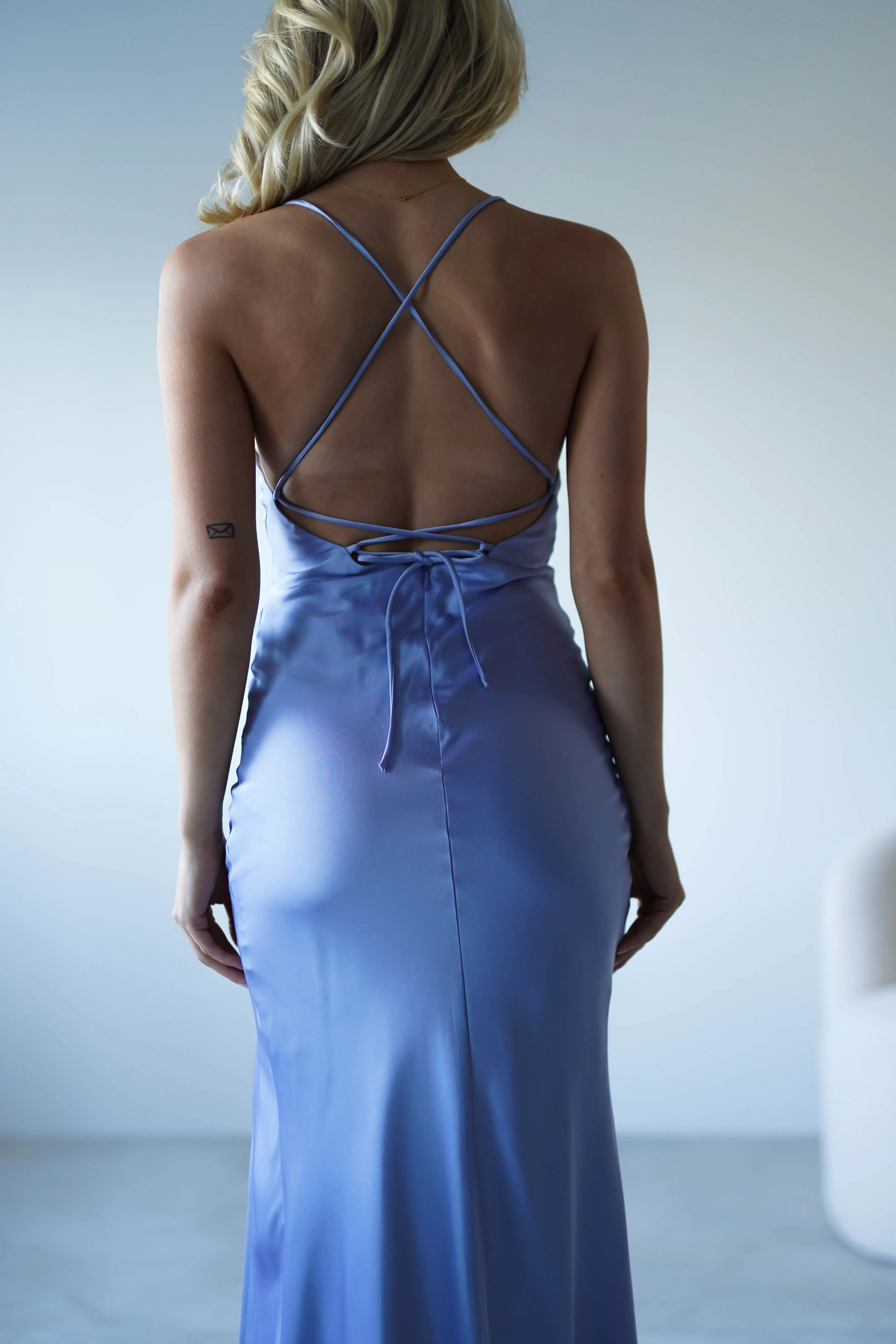 Elsa Matte Satin Maxi Gown | Periwinkle Blue