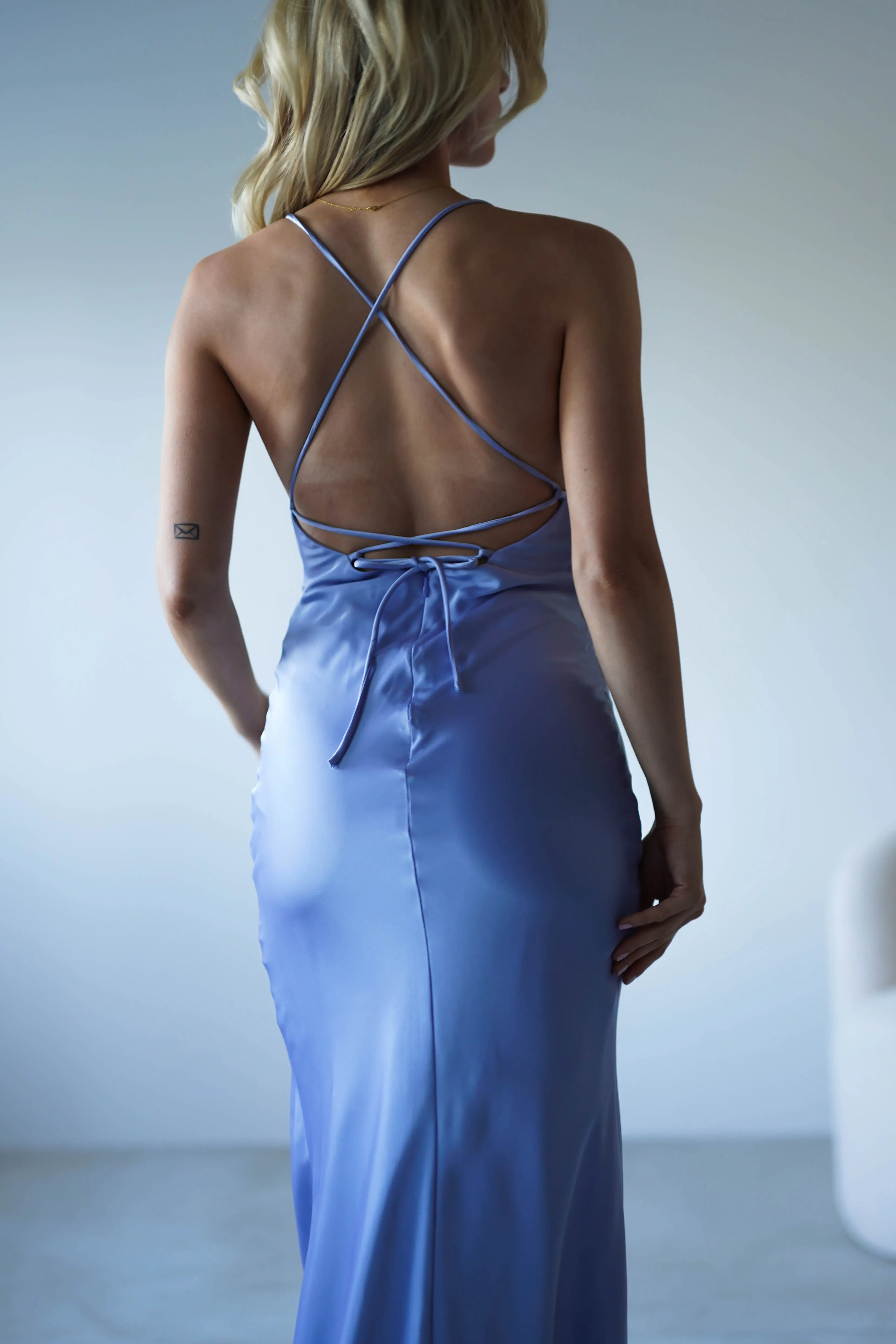 Elsa Matte Satin Maxi Gown | Periwinkle Blue